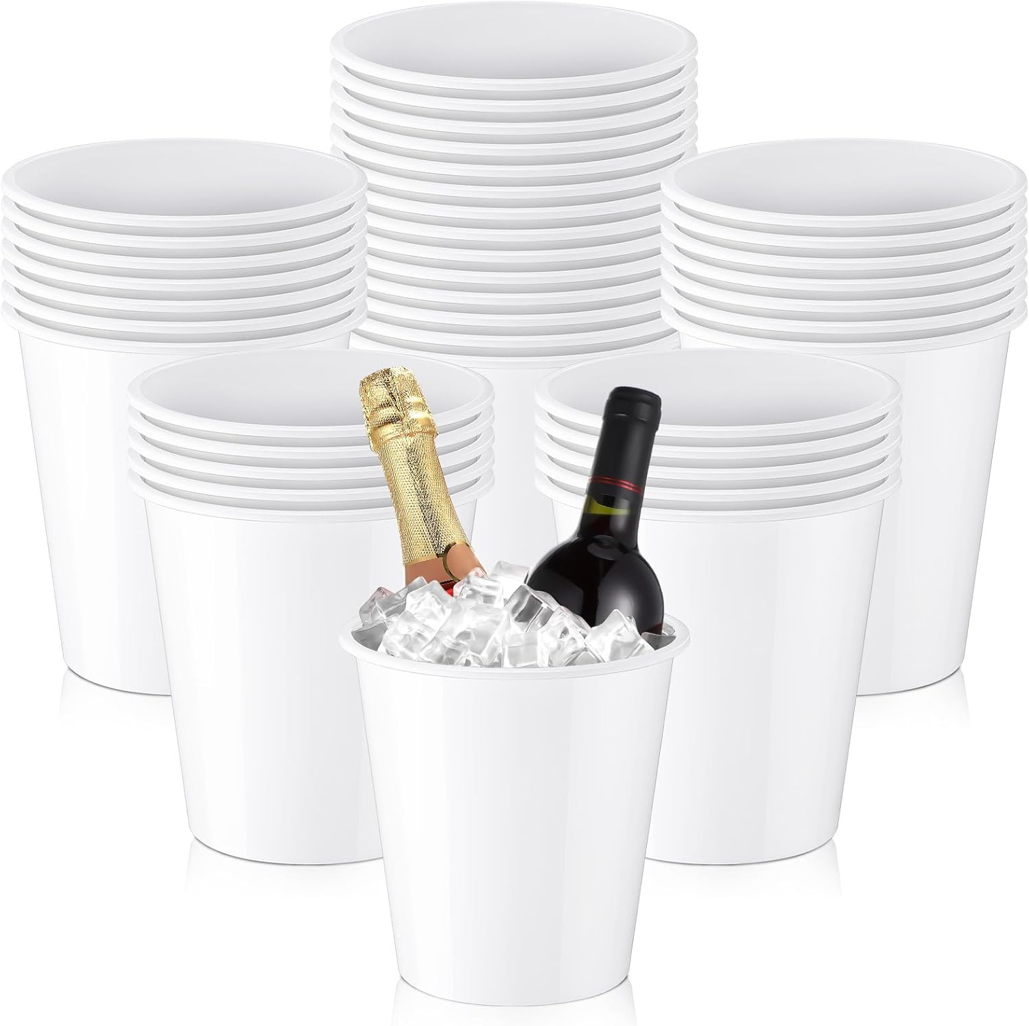 Layhit 48 Pack Plastic Ice Buckets Bulk 3 Liters Wine Bucket for Parties Disposable Champagne Wine Beverage Soda Beer Drink Storage Cooler for Halloween Wedding Party Supplies(Gold)