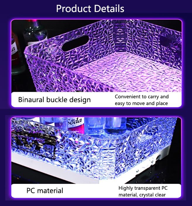 Colorful LED Ice Bucket for Parties,7 Colors 15Liter / 4 Gallon Large Beverage Tubs for Champagne/Beer/Drink/Wine,LED Light Up for Bar,Leakproof