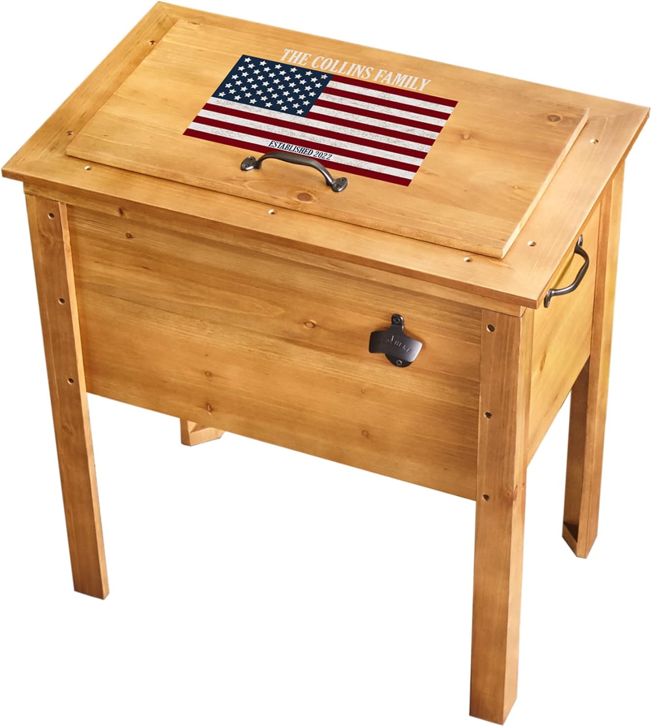 Let's Make Memories Personalized Wood Beverage Chiller - Custom Beverage Tub - For Couples - 7.5"D x 19.5"W x 8.5"H