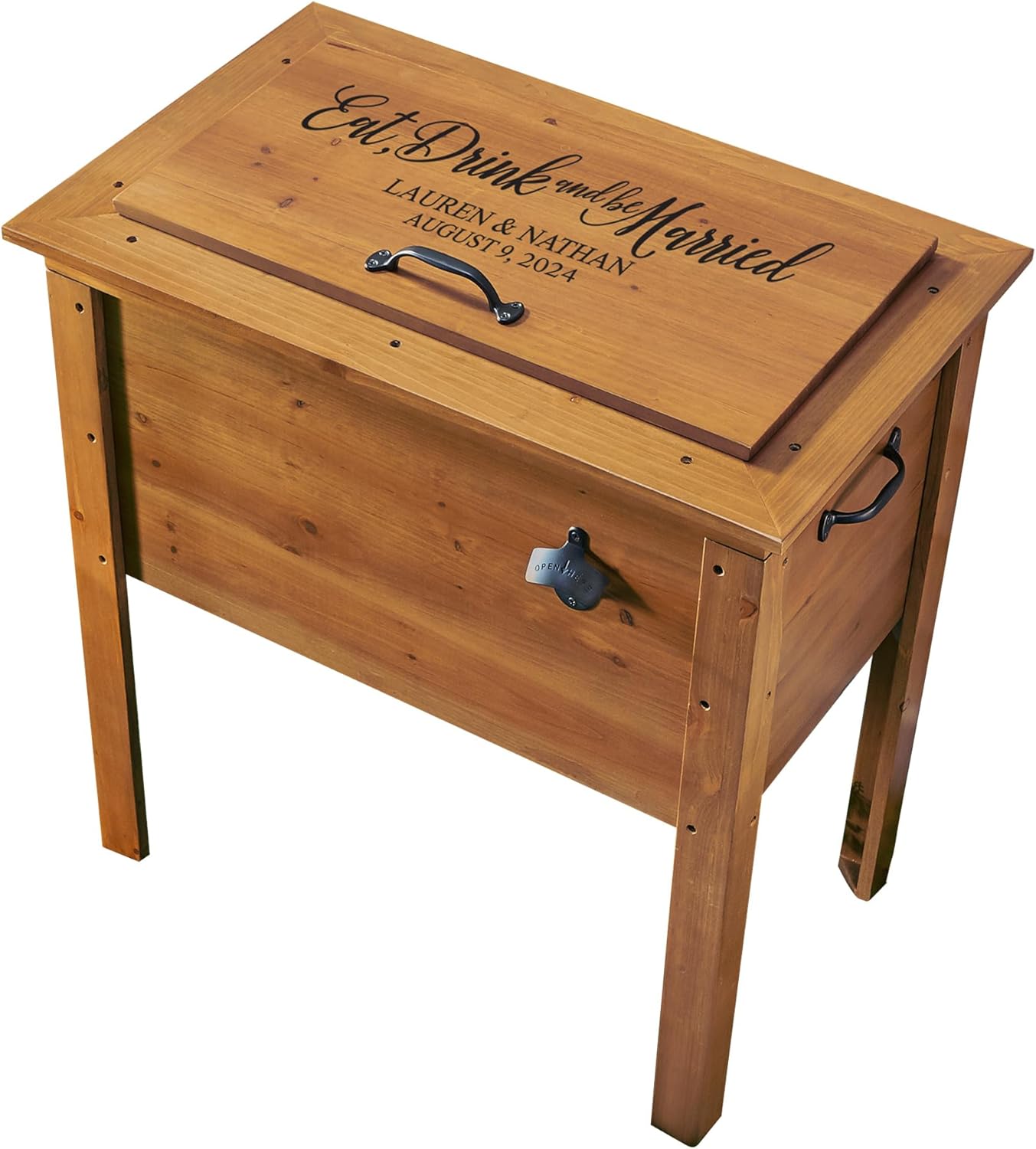 Let's Make Memories Personalized Wood Beverage Chiller - Custom Beverage Tub - For Couples - 7.5"D x 19.5"W x 8.5"H