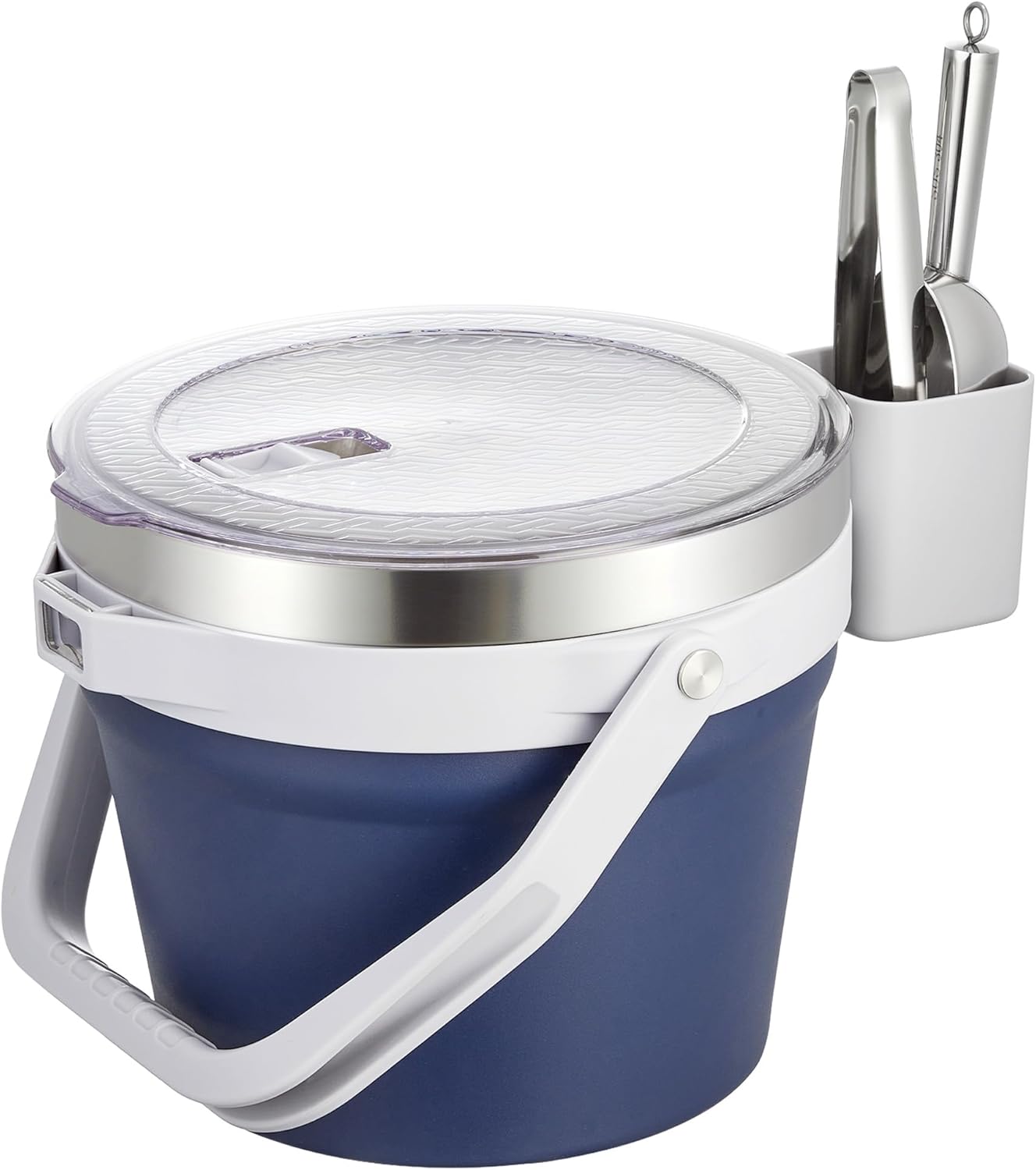 COKTIK 7L Vacuum Insulated Ice Bucket with Lid and Scoop& Tongs,Large capacity Stainless Steel Beverage Bucket for Cocktail, Champagne, Wine, Beer,Large Parties(Milk White Suit)