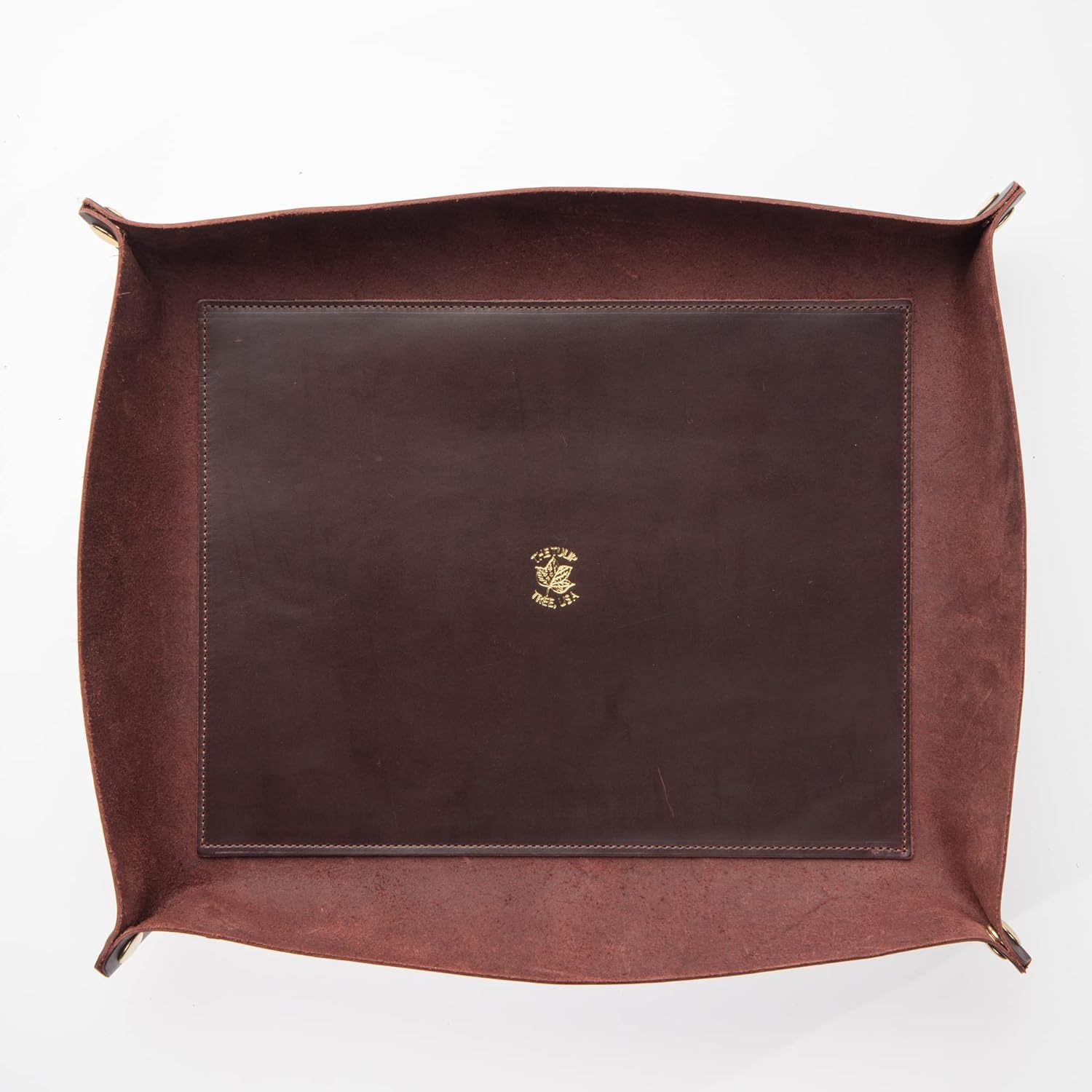 USA Made Premium Leather Valet Tray, Folds Flat! Little Buddy Dice Rolling Basket and Organizer With Brass Snaps - Reinforced Felt Bottom - For Keys, Jewelry, Coin, EDC, Watch Storage Caddy - Chestnut
