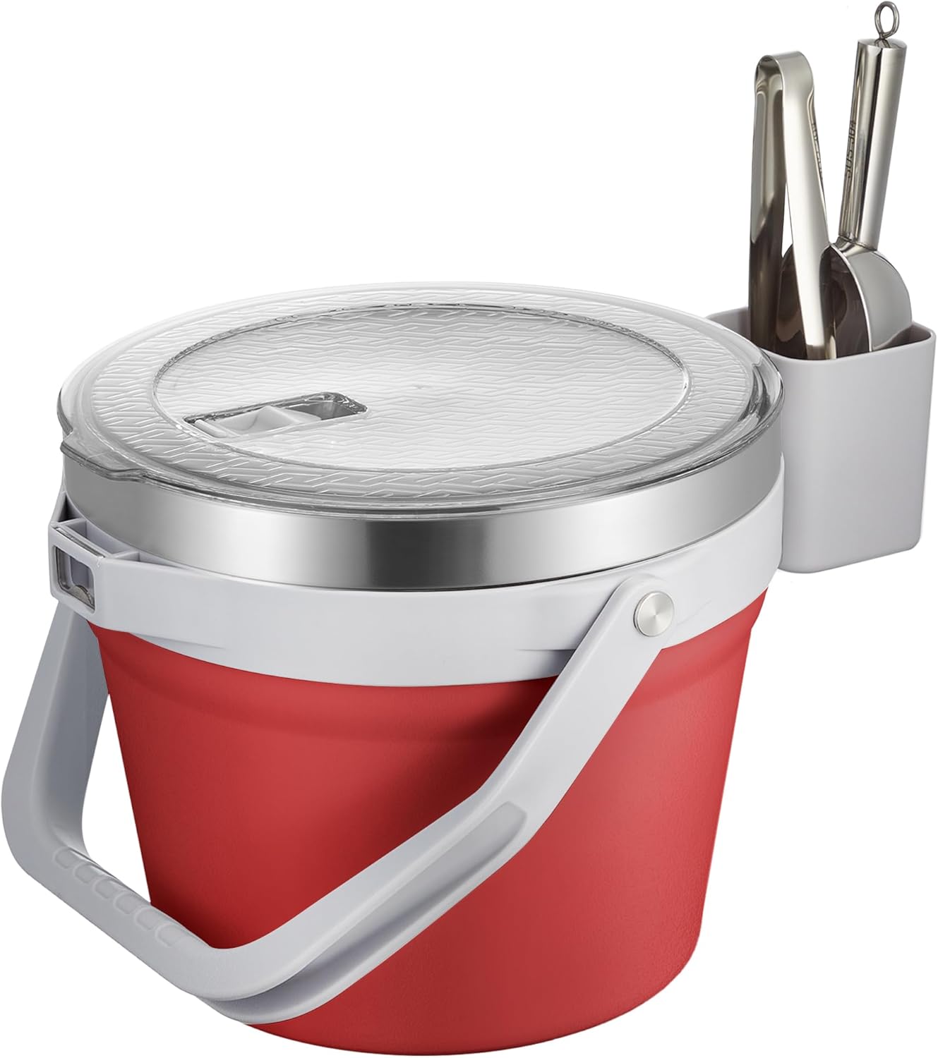 COKTIK 7L Vacuum Insulated Ice Bucket with Lid and Scoop& Tongs,Large capacity Stainless Steel Beverage Bucket for Cocktail, Champagne, Wine, Beer,Large Parties(Milk White Suit)