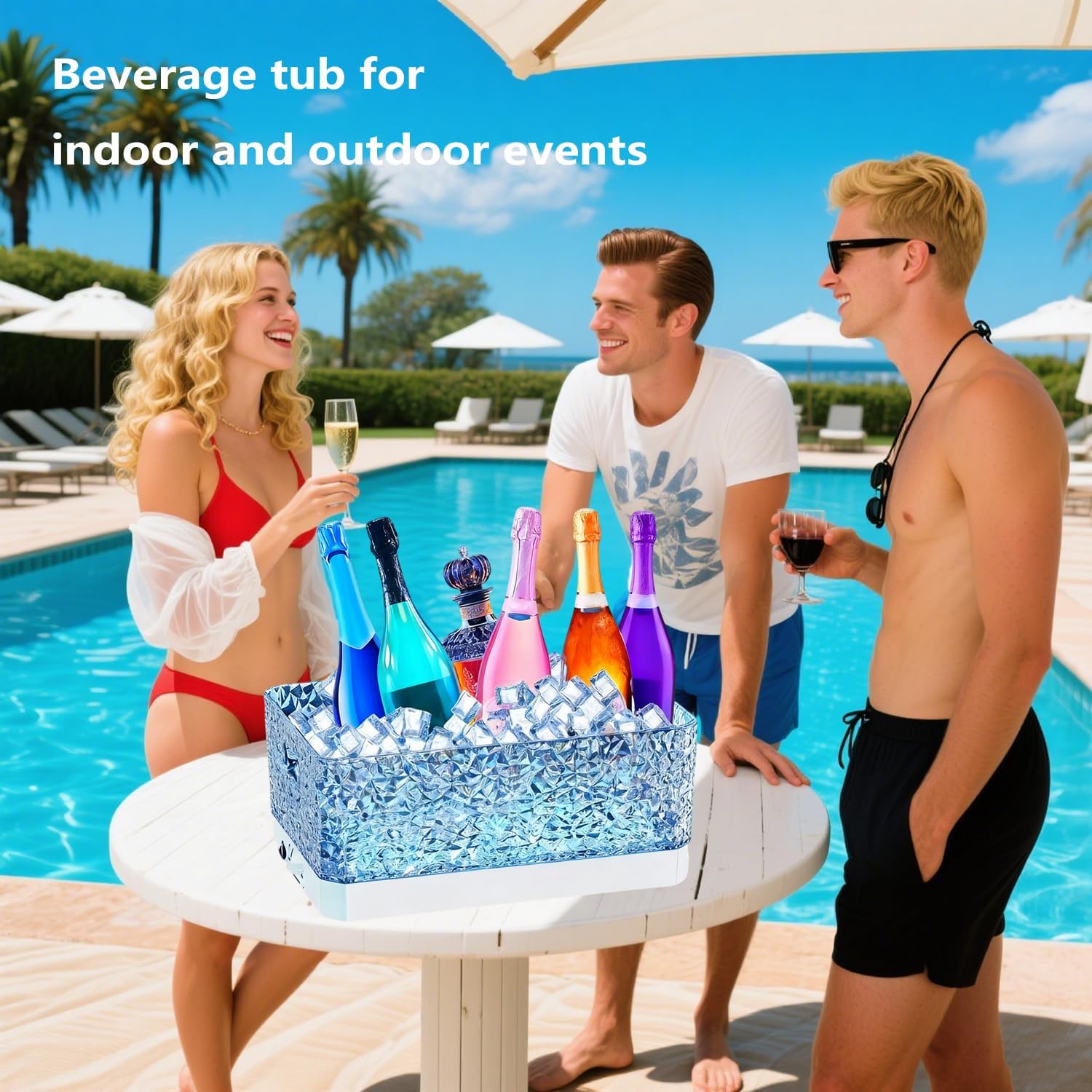 Colorful LED Ice Bucket for Parties,7 Colors 15Liter / 4 Gallon Large Beverage Tubs for Champagne/Beer/Drink/Wine,LED Light Up for Bar,Leakproof
