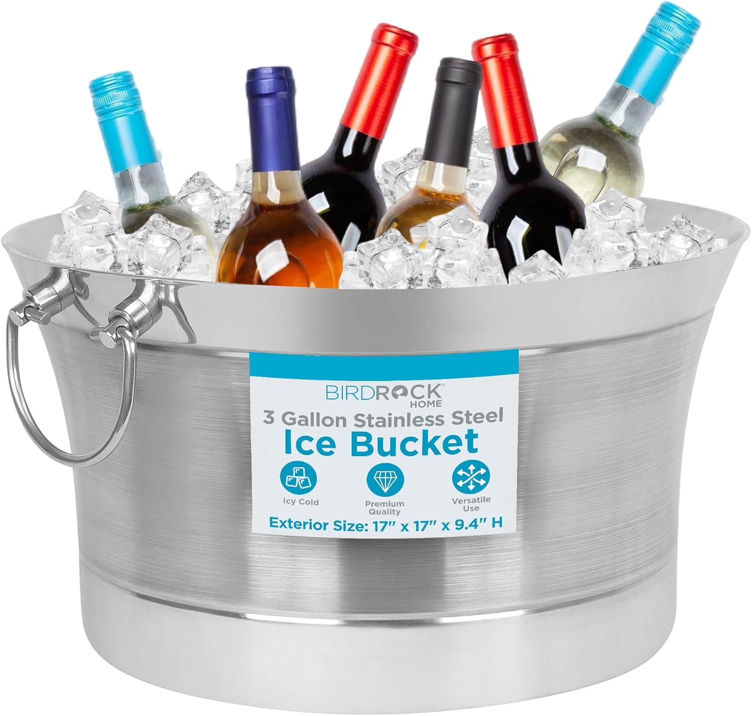 BIRDROCK HOME Double Wall Beverage Tub - Stainless Steel Ice Bucket, Metal Drink Cooler with Handles, for Parties & Events, Decorative Beverage Chiller - Large