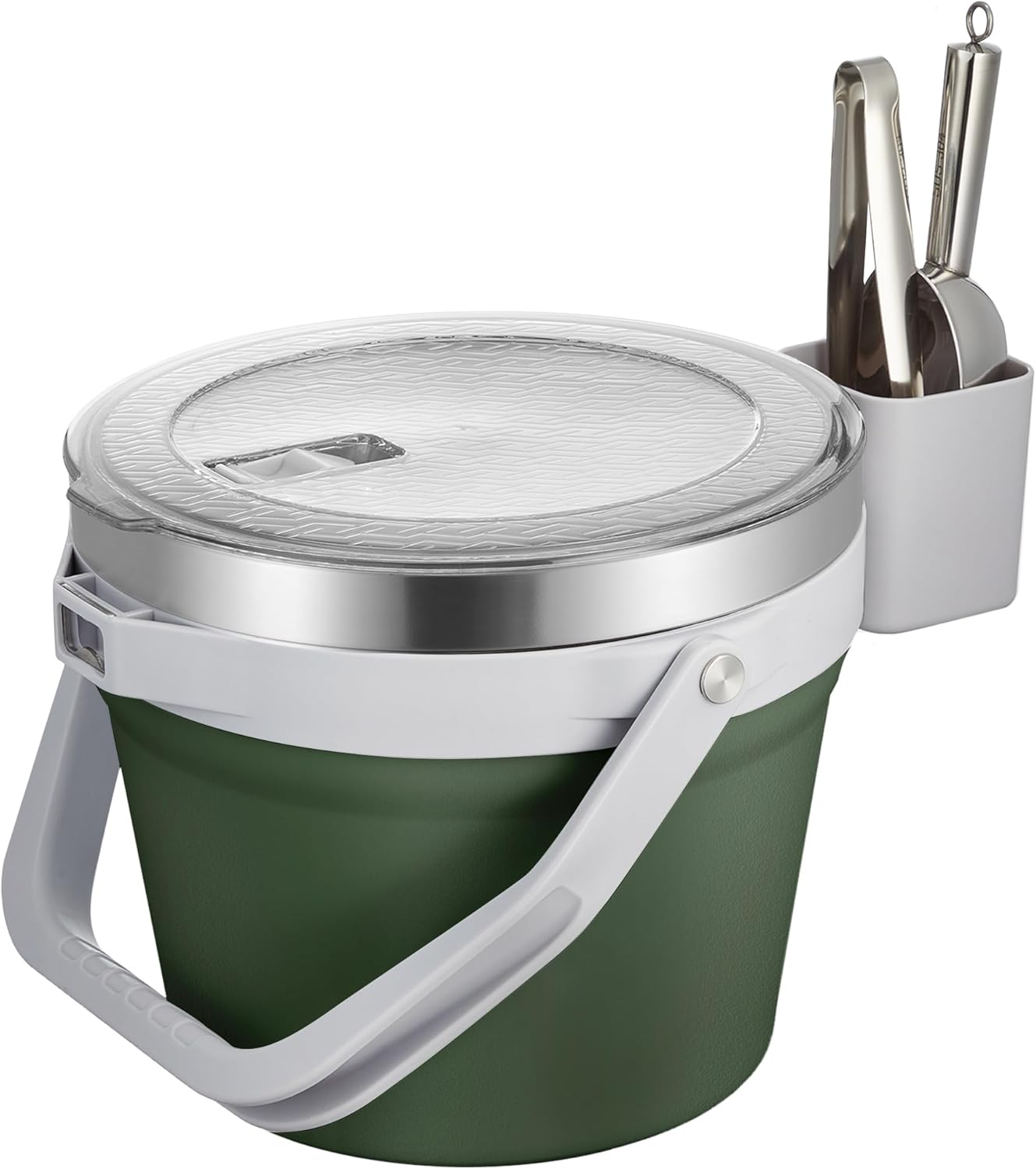 COKTIK 7L Vacuum Insulated Ice Bucket with Lid and Scoop& Tongs,Large capacity Stainless Steel Beverage Bucket for Cocktail, Champagne, Wine, Beer,Large Parties(Milk White Suit)