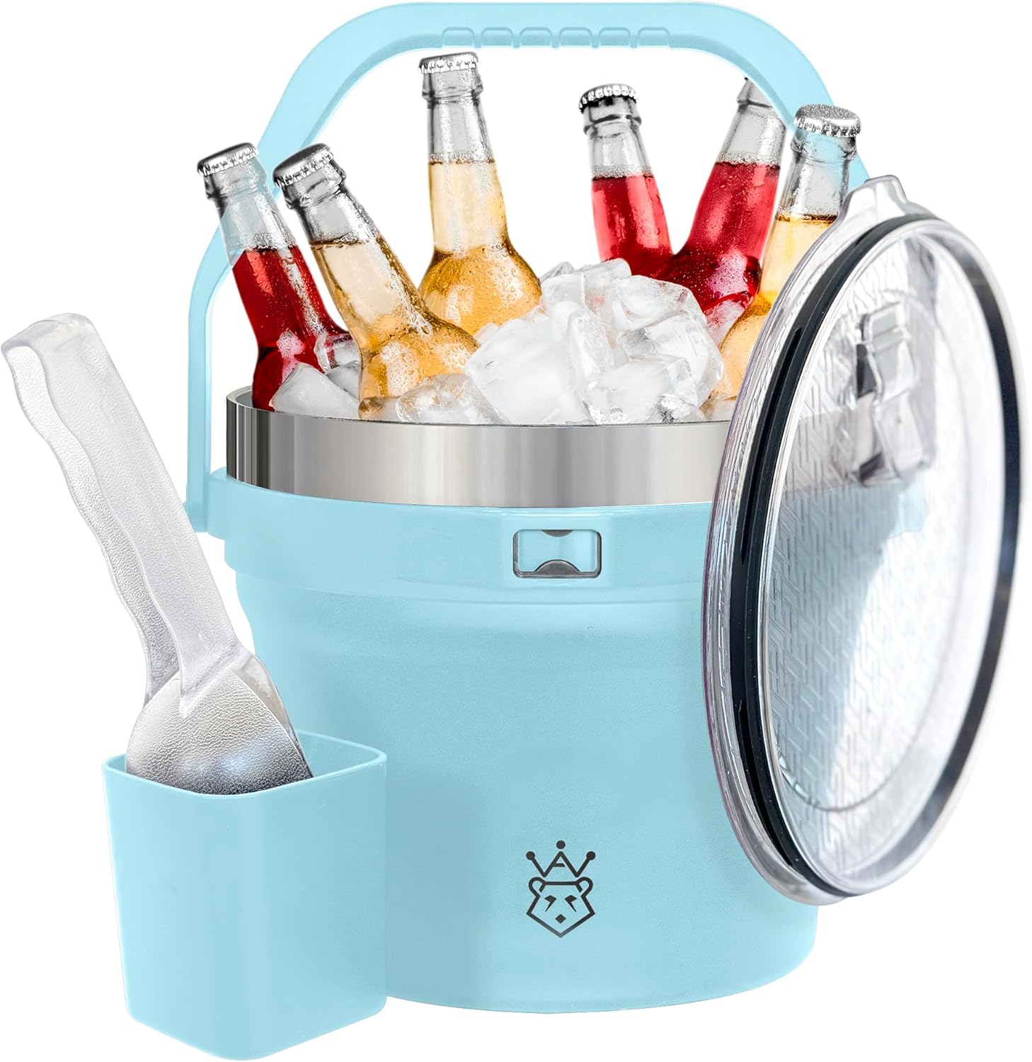 Insulated Ice Bucket with Lid & Scoop-XL Double-Walled, bar Essentials for Entertaining, Holiday Party, Stainless Steel Wine Chiller, Beverage Tub with Handle, Bottle Opener, Great Gift(Steel Black)