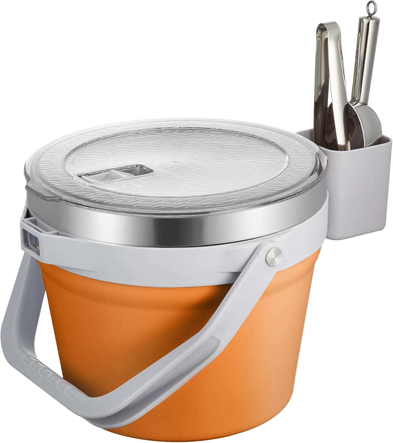 COKTIK 7L Vacuum Insulated Ice Bucket with Lid and Scoop& Tongs,Large capacity Stainless Steel Beverage Bucket for Cocktail, Champagne, Wine, Beer,Large Parties(Milk White Suit)