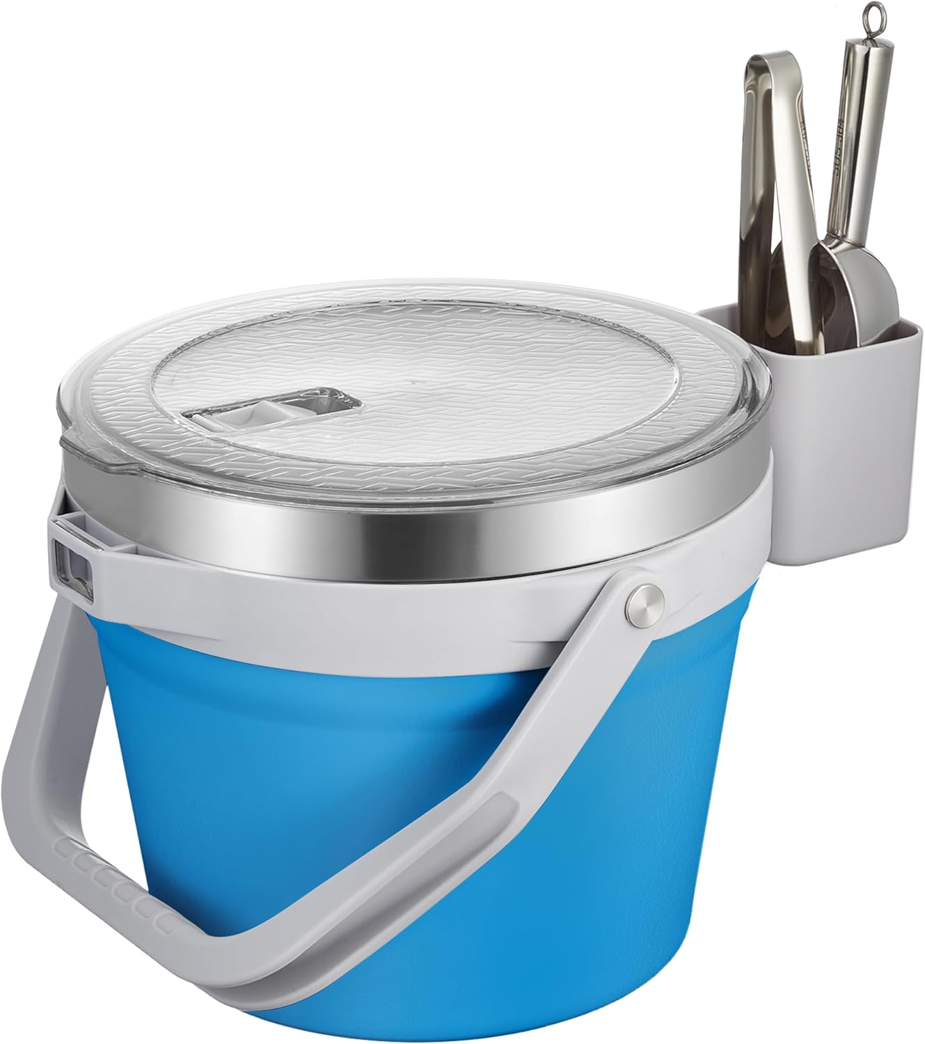 COKTIK 7L Vacuum Insulated Ice Bucket with Lid and Scoop& Tongs,Large capacity Stainless Steel Beverage Bucket for Cocktail, Champagne, Wine, Beer,Large Parties(Milk White Suit)