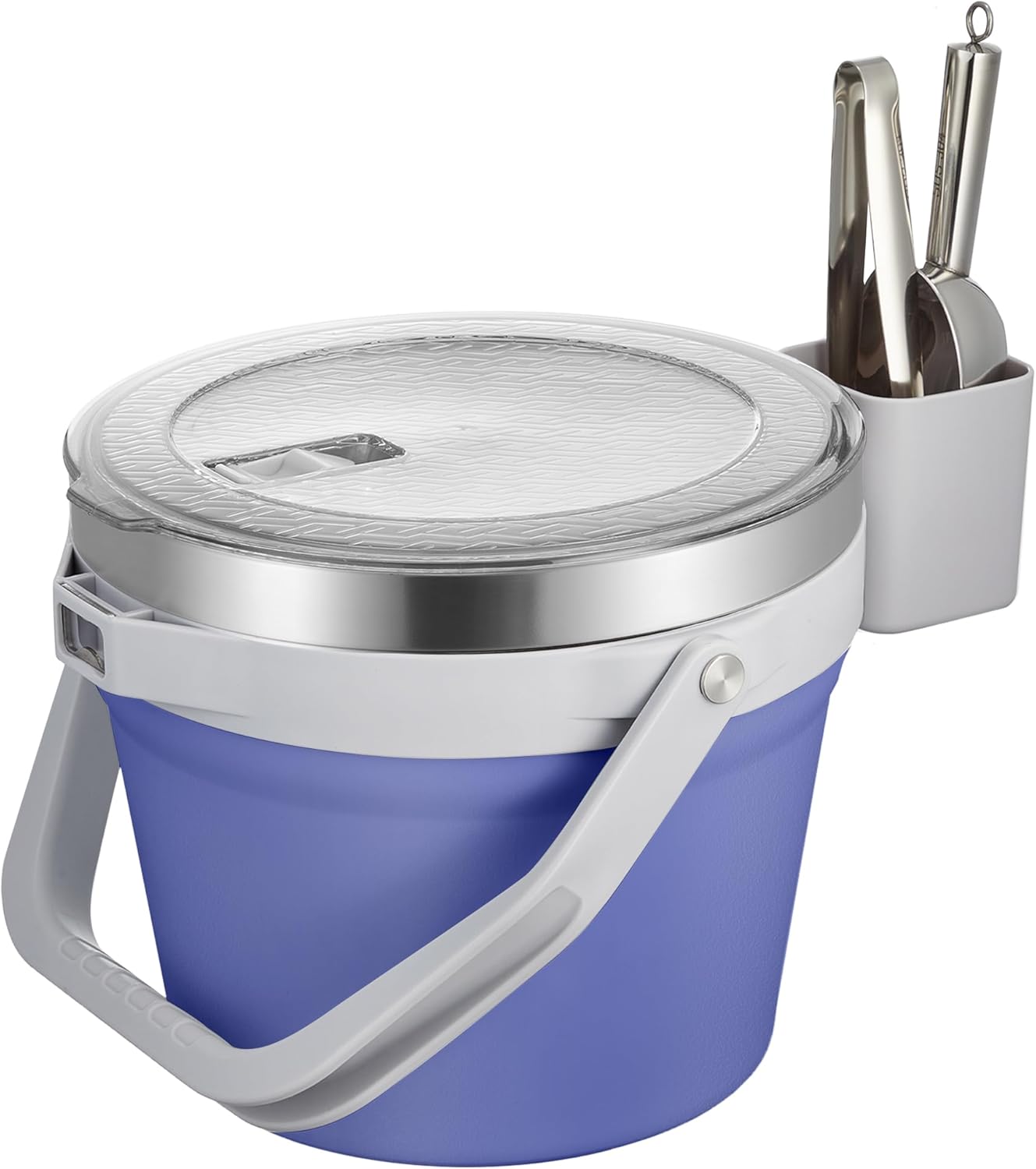 COKTIK 7L Vacuum Insulated Ice Bucket with Lid and Scoop& Tongs,Large capacity Stainless Steel Beverage Bucket for Cocktail, Champagne, Wine, Beer,Large Parties(Milk White Suit)