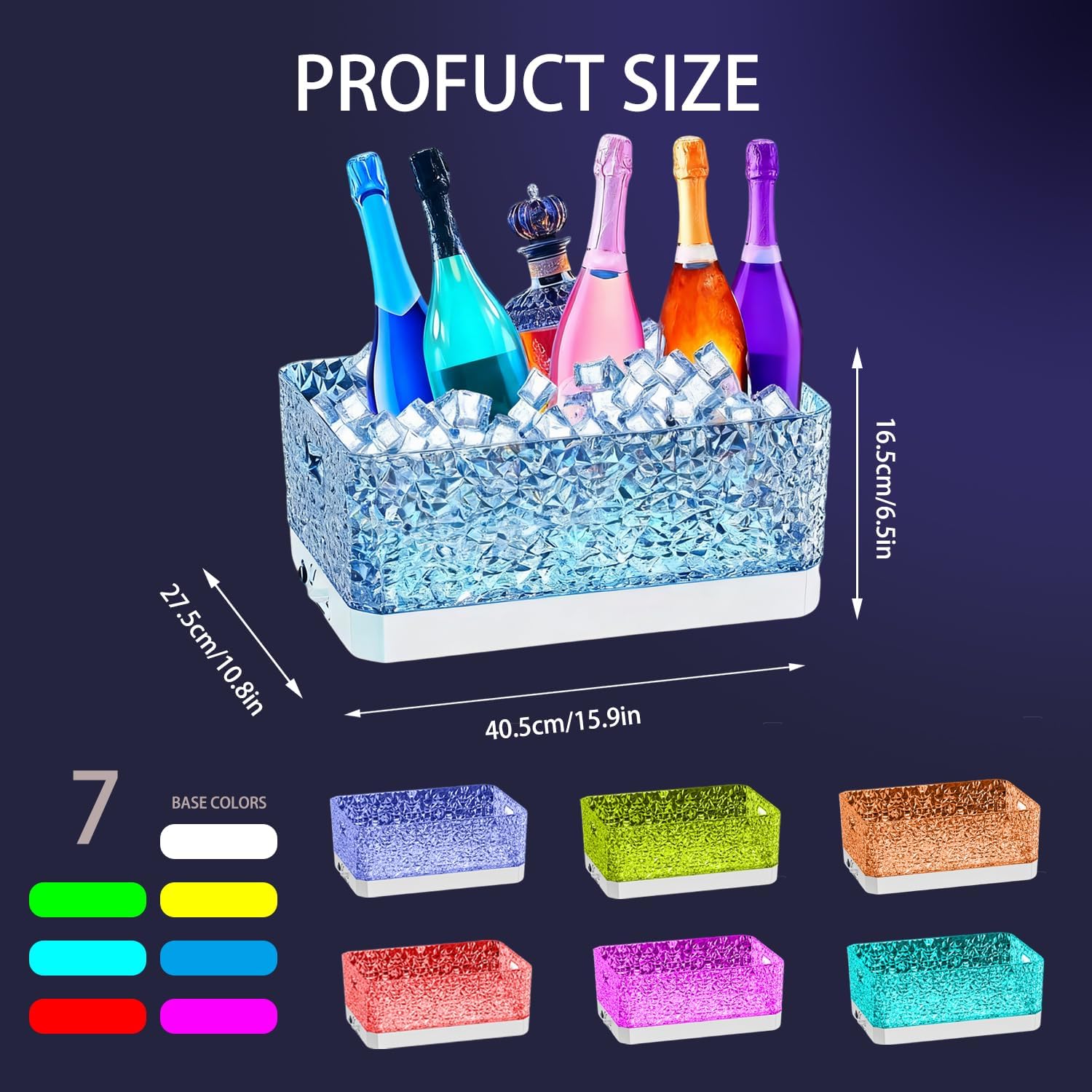 Colorful LED Ice Bucket for Parties,7 Colors 15Liter / 4 Gallon Large Beverage Tubs for Champagne/Beer/Drink/Wine,LED Light Up for Bar,Leakproof