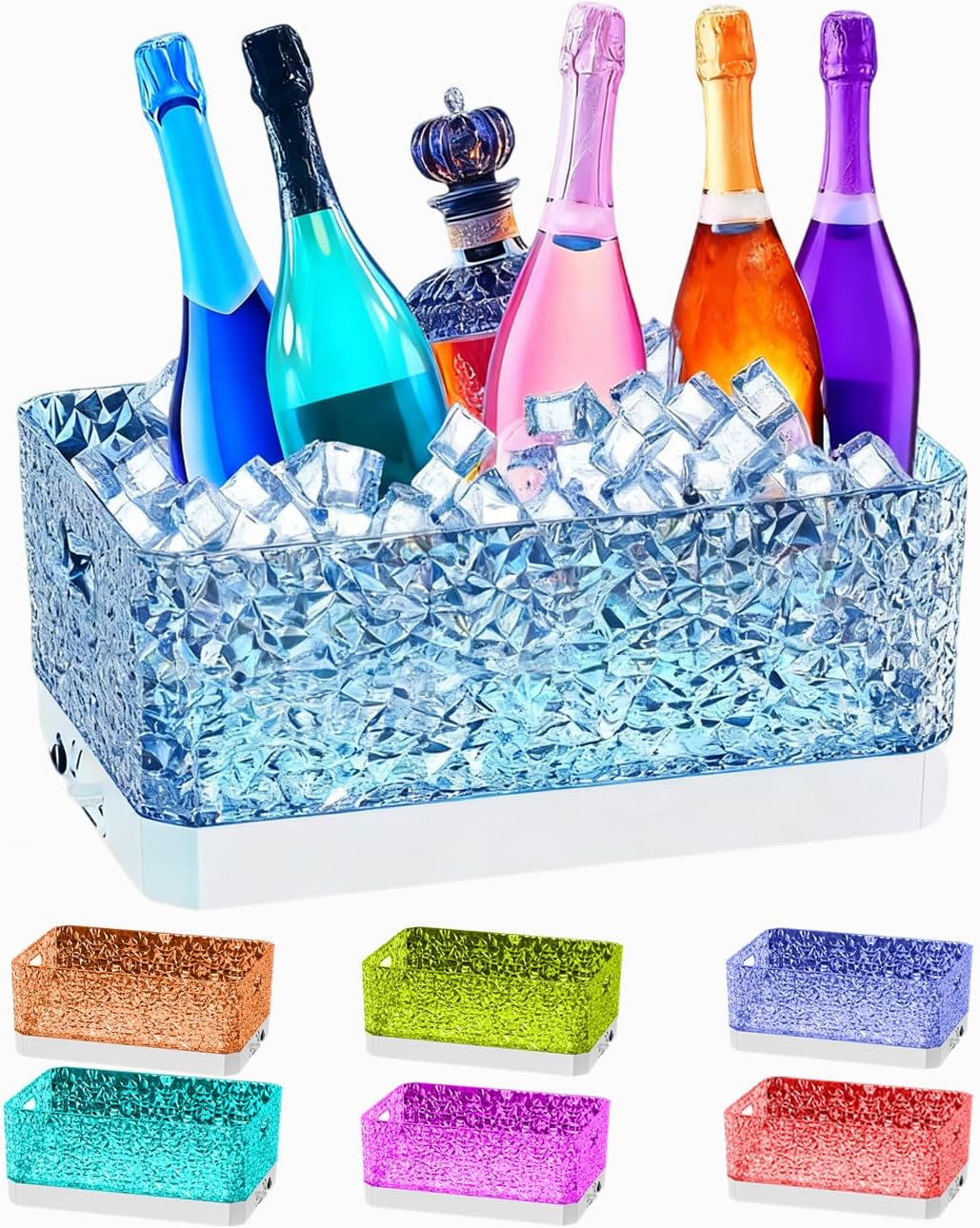 Colorful LED Ice Bucket for Parties,7 Colors 15Liter / 4 Gallon Large Beverage Tubs for Champagne/Beer/Drink/Wine,LED Light Up for Bar,Leakproof