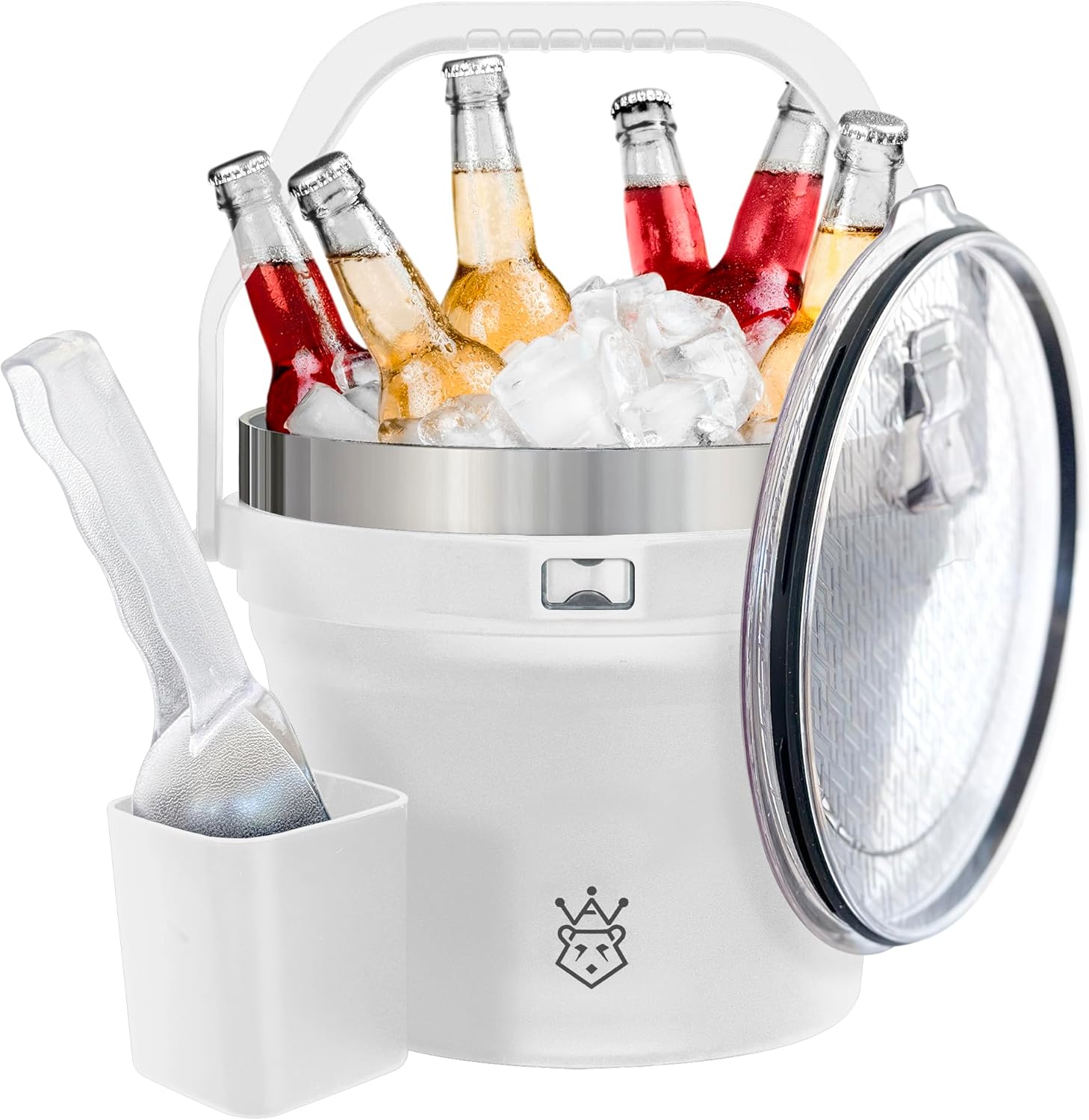 Insulated Ice Bucket with Lid & Scoop-XL Double-Walled, bar Essentials for Entertaining, Holiday Party, Stainless Steel Wine Chiller, Beverage Tub with Handle, Bottle Opener, Great Gift(Steel Black)