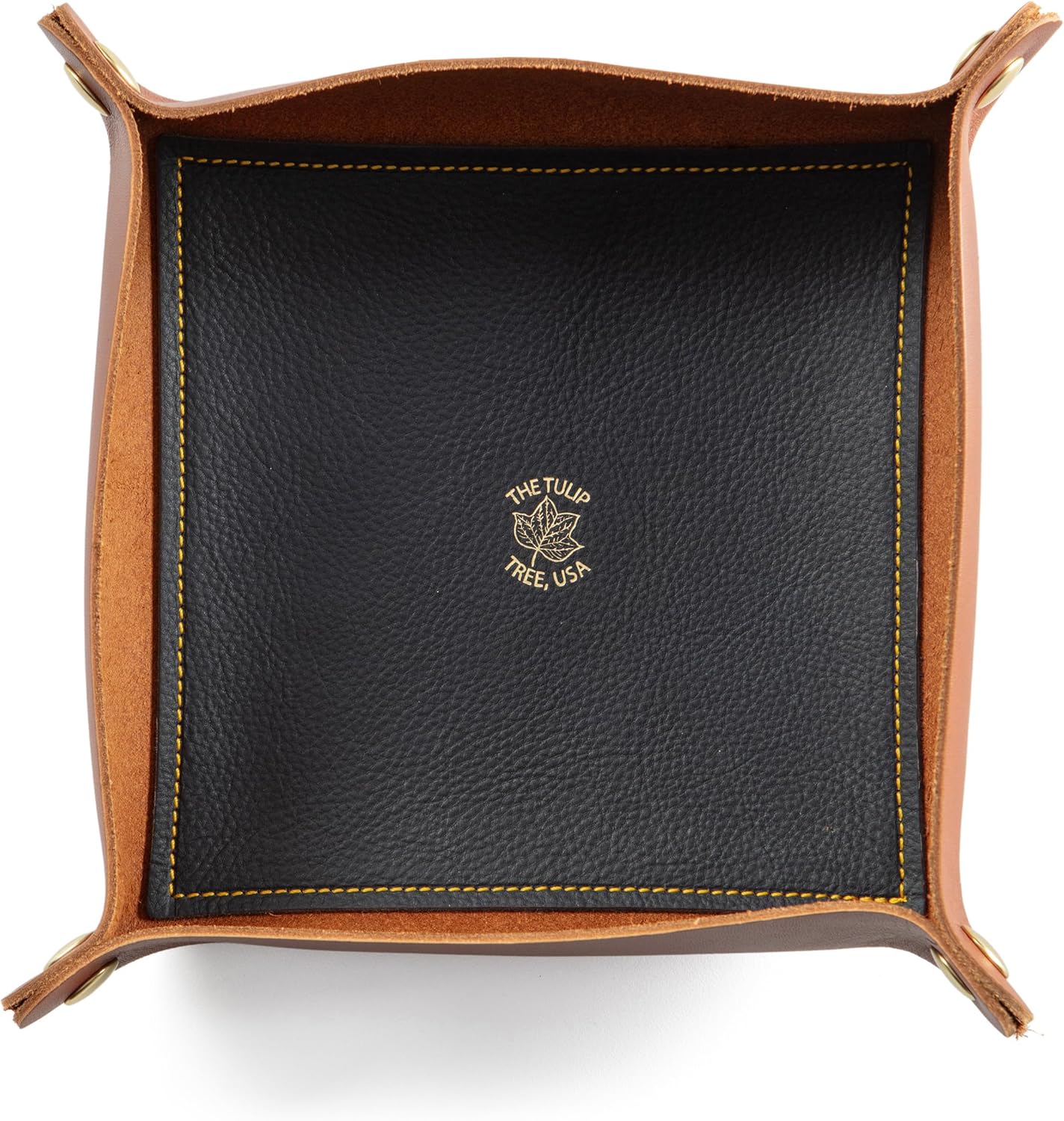 USA Made Premium Leather Valet Tray, Folds Flat! Little Buddy Dice Rolling Basket and Organizer With Brass Snaps - Reinforced Felt Bottom - For Keys, Jewelry, Coin, EDC, Watch Storage Caddy - Chestnut