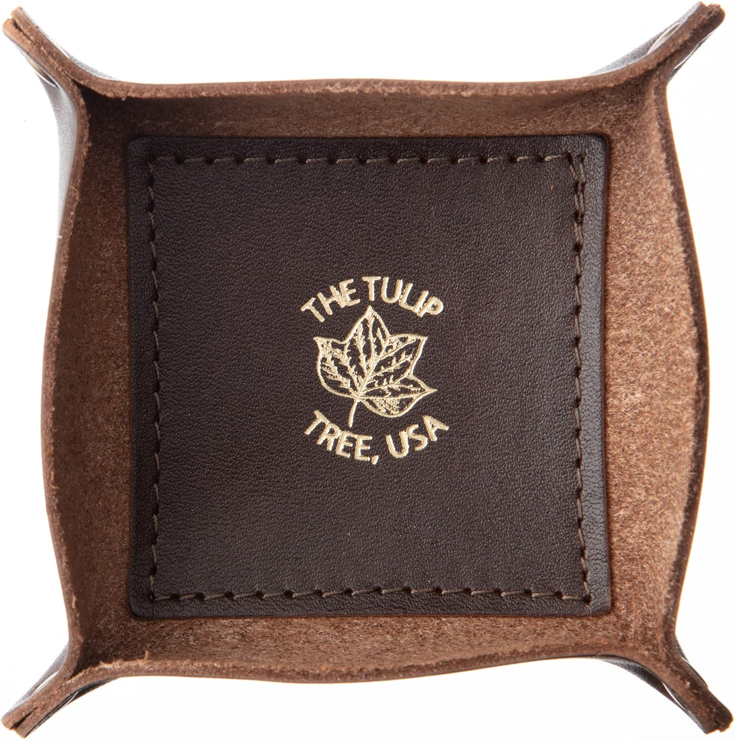 USA Made Premium Leather Valet Tray, Folds Flat! Little Buddy Dice Rolling Basket and Organizer With Brass Snaps - Reinforced Felt Bottom - For Keys, Jewelry, Coin, EDC, Watch Storage Caddy - Chestnut