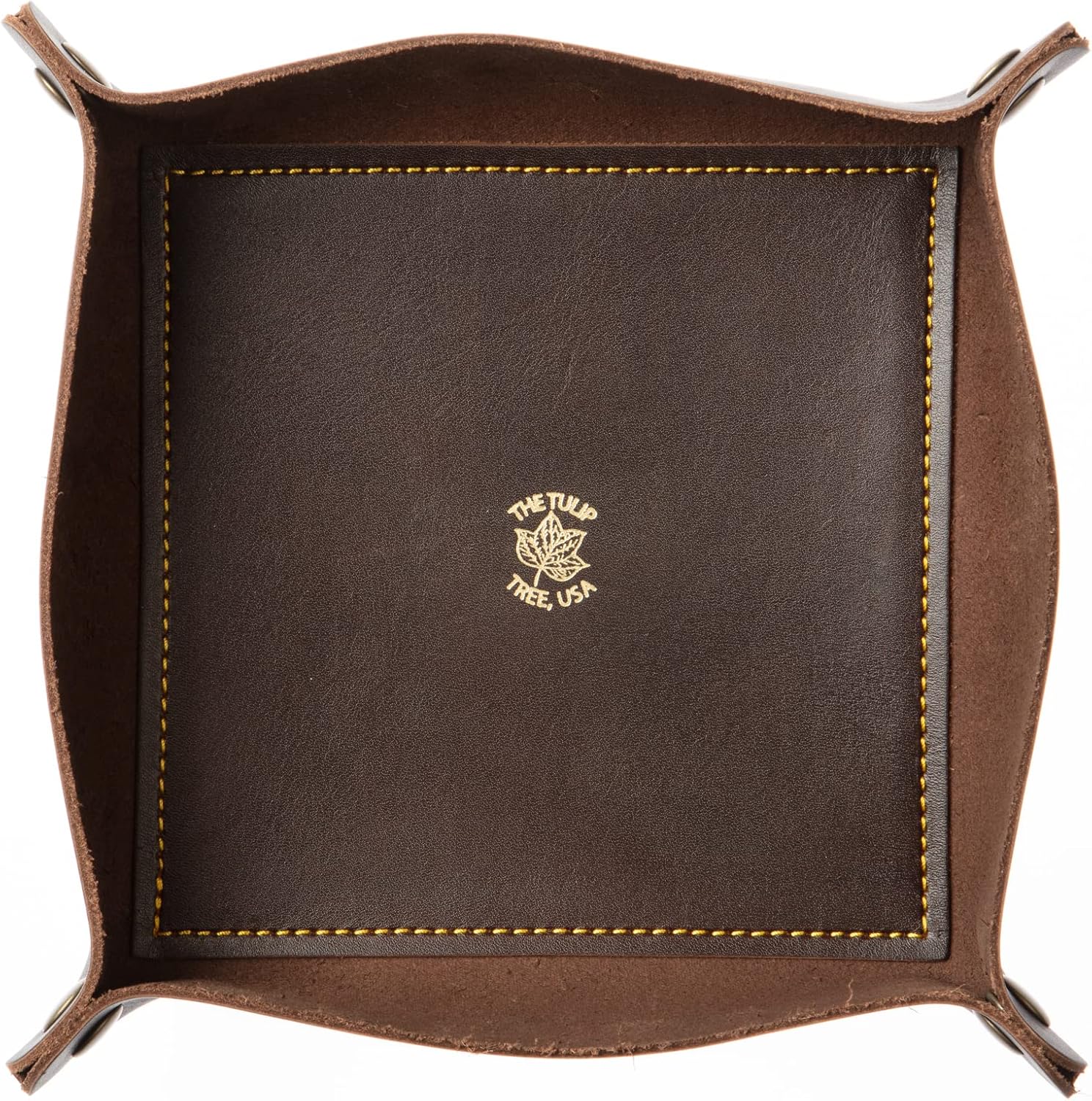 USA Made Premium Leather Valet Tray, Folds Flat! Little Buddy Dice Rolling Basket and Organizer With Brass Snaps - Reinforced Felt Bottom - For Keys, Jewelry, Coin, EDC, Watch Storage Caddy - Chestnut