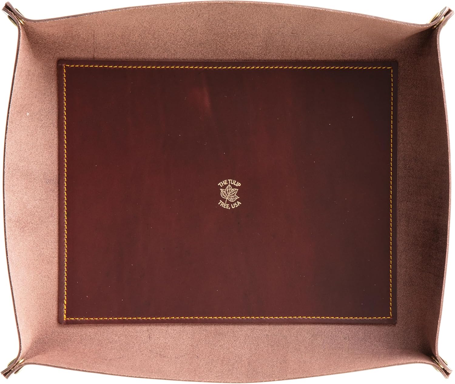 USA Made Premium Leather Valet Tray, Folds Flat! Little Buddy Dice Rolling Basket and Organizer With Brass Snaps - Reinforced Felt Bottom - For Keys, Jewelry, Coin, EDC, Watch Storage Caddy - Chestnut