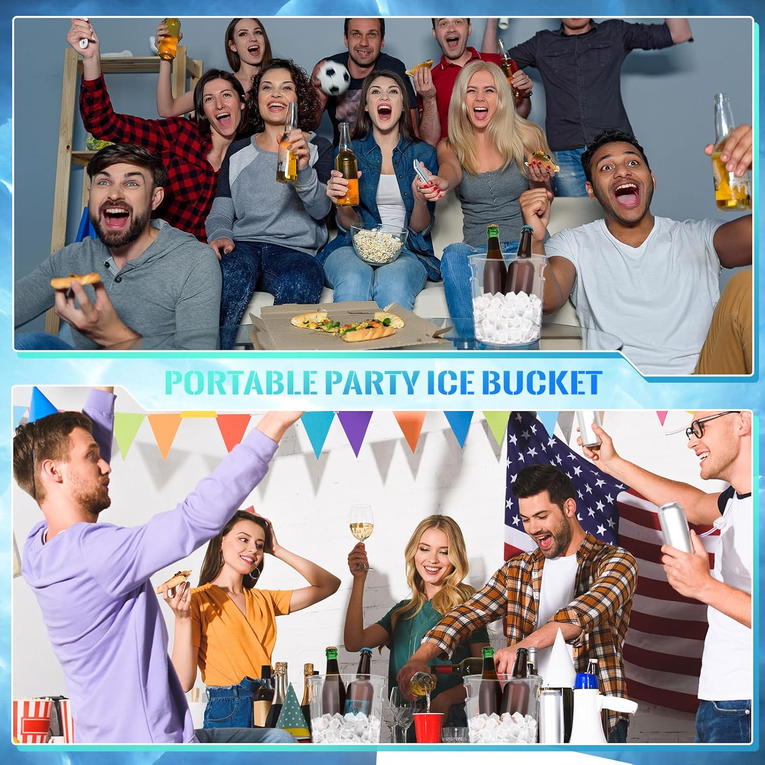 Tessco 12 Pcs Plastic Ice Buckets Clear Large Champagne Wine Cooler Bucket with Handle Portable Drinks Beverage Tubs Chiller Bin for Party Bar Wedding Beer Bottle(4.4L/4.7Quart)