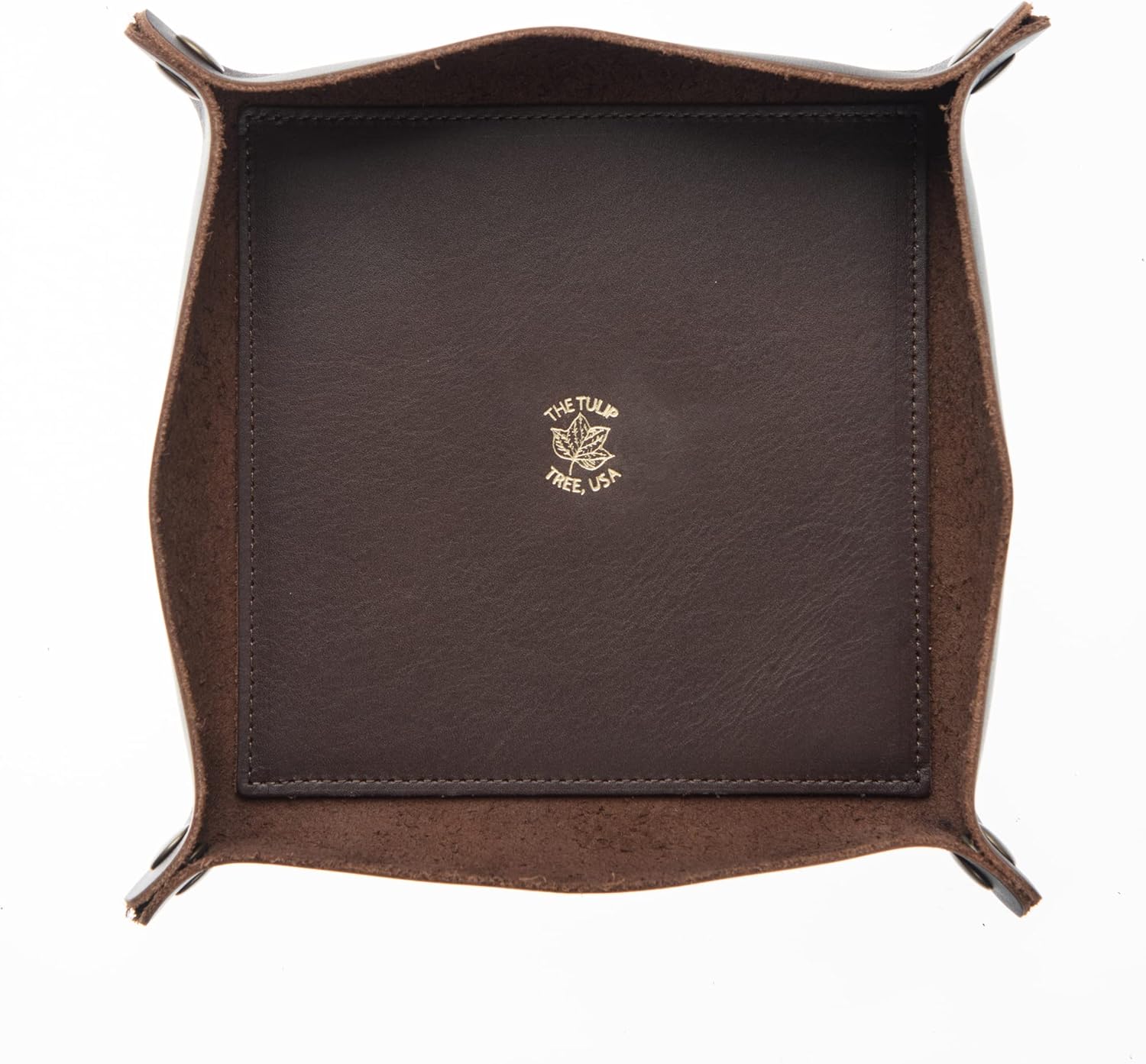 USA Made Premium Leather Valet Tray, Folds Flat! Little Buddy Dice Rolling Basket and Organizer With Brass Snaps - Reinforced Felt Bottom - For Keys, Jewelry, Coin, EDC, Watch Storage Caddy - Chestnut