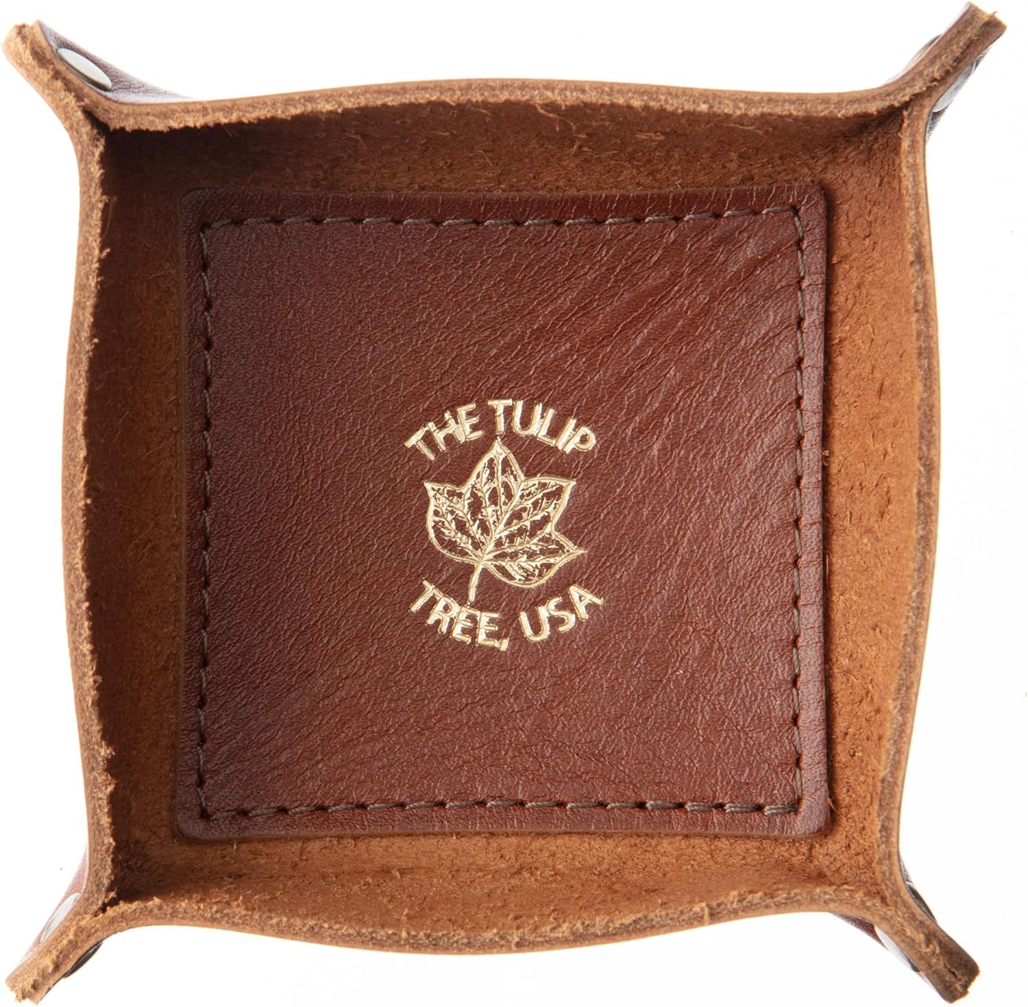 USA Made Premium Leather Valet Tray, Folds Flat! Little Buddy Dice Rolling Basket and Organizer With Brass Snaps - Reinforced Felt Bottom - For Keys, Jewelry, Coin, EDC, Watch Storage Caddy - Chestnut