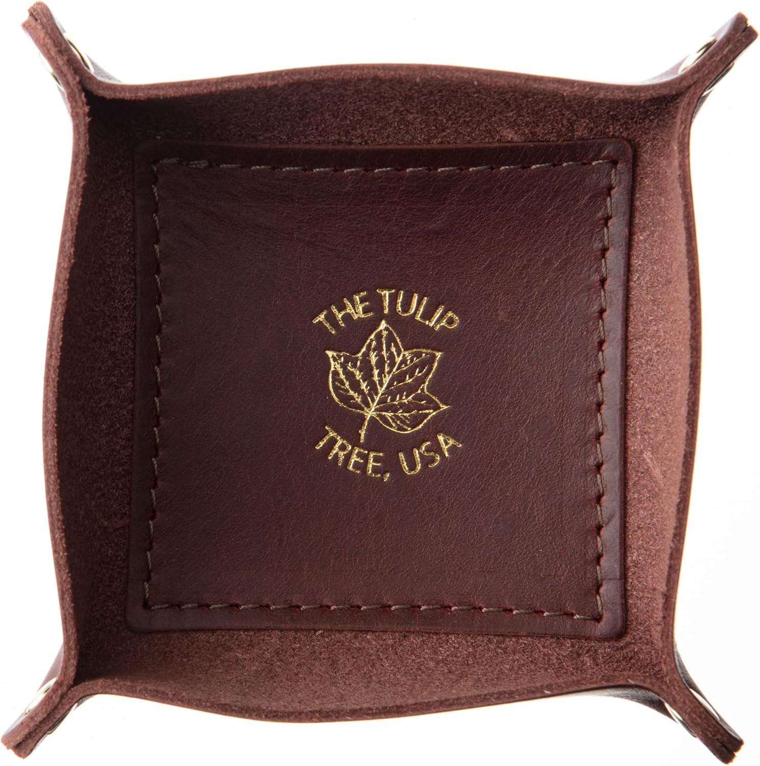 USA Made Premium Leather Valet Tray, Folds Flat! Little Buddy Dice Rolling Basket and Organizer With Brass Snaps - Reinforced Felt Bottom - For Keys, Jewelry, Coin, EDC, Watch Storage Caddy - Chestnut