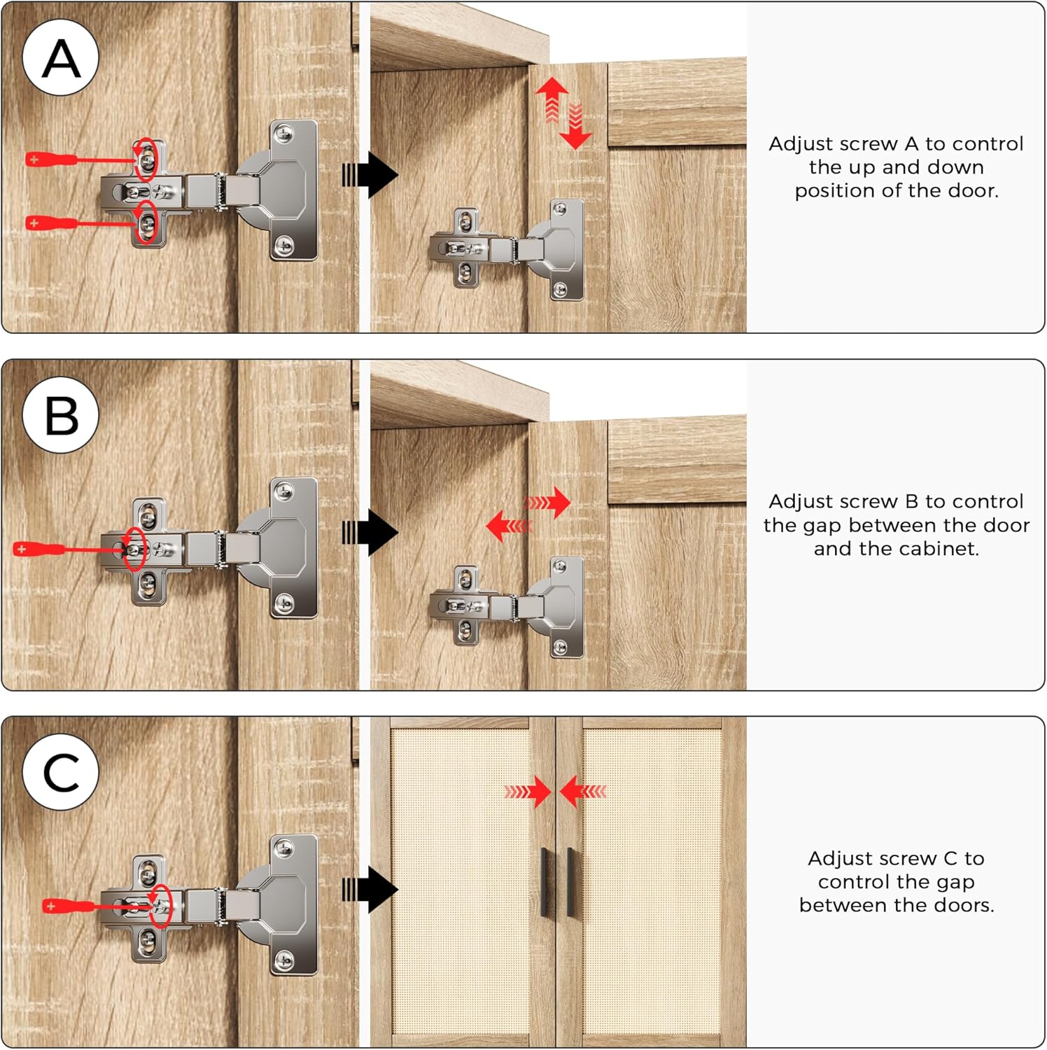 JASIWAY Sideboard - Kitchen Buffet Cabinet with Rattan Decorated Doors, Accent Cabinets with Doors, Coffee Bar Cabinets Rattan Sideboard Buffet Cabinet with Storage (Natural with 4 Doors)