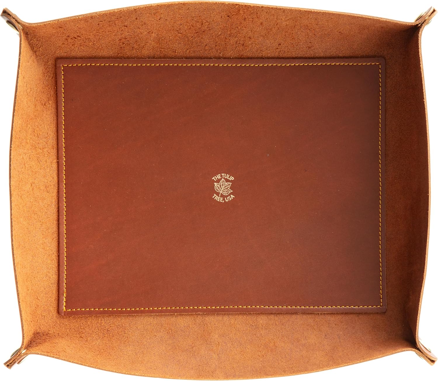 USA Made Premium Leather Valet Tray, Folds Flat! Little Buddy Dice Rolling Basket and Organizer With Brass Snaps - Reinforced Felt Bottom - For Keys, Jewelry, Coin, EDC, Watch Storage Caddy - Chestnut