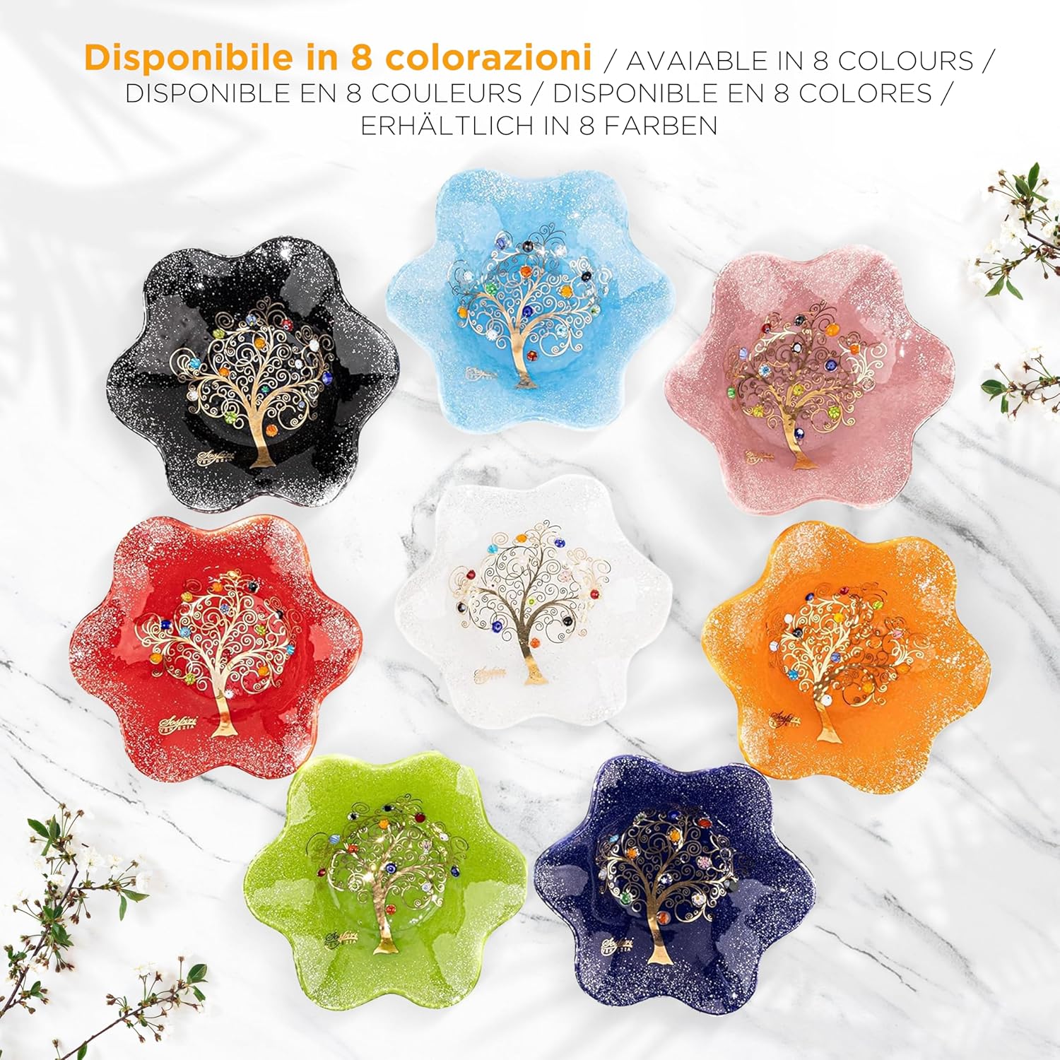 Sospiri Venezia Glass Decorative Plate Murano Glass Decorative Bowl, Gift Decoration Centerpiece Tree of Life, Catchall Bowl Catchall Tray for Entrance Table Console Living Room Dining Table 7,5"x7,5"