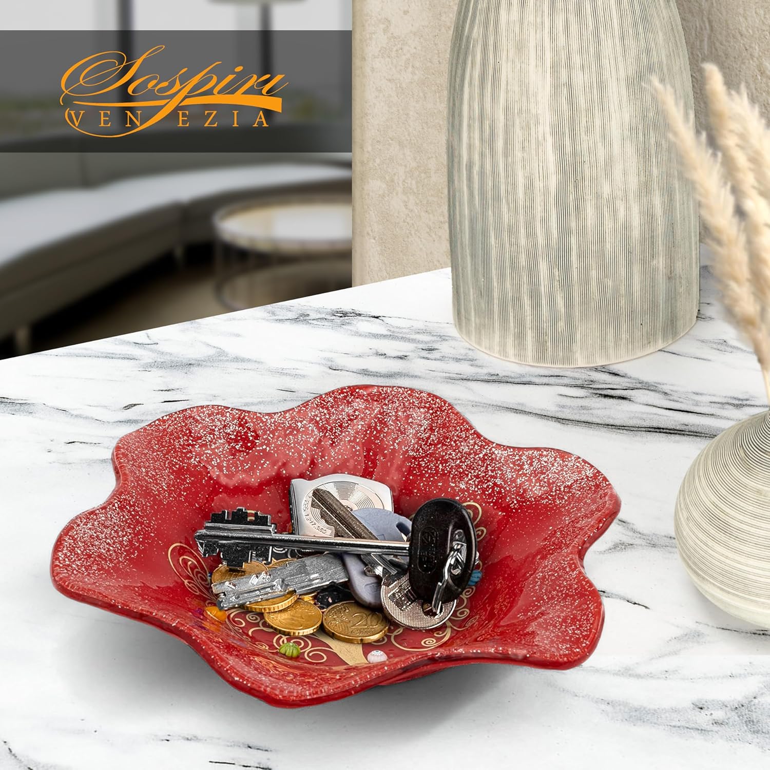 Sospiri Venezia Glass Decorative Plate Murano Glass Decorative Bowl, Gift Decoration Centerpiece Tree of Life, Catchall Bowl Catchall Tray for Entrance Table Console Living Room Dining Table 7,5"x7,5"