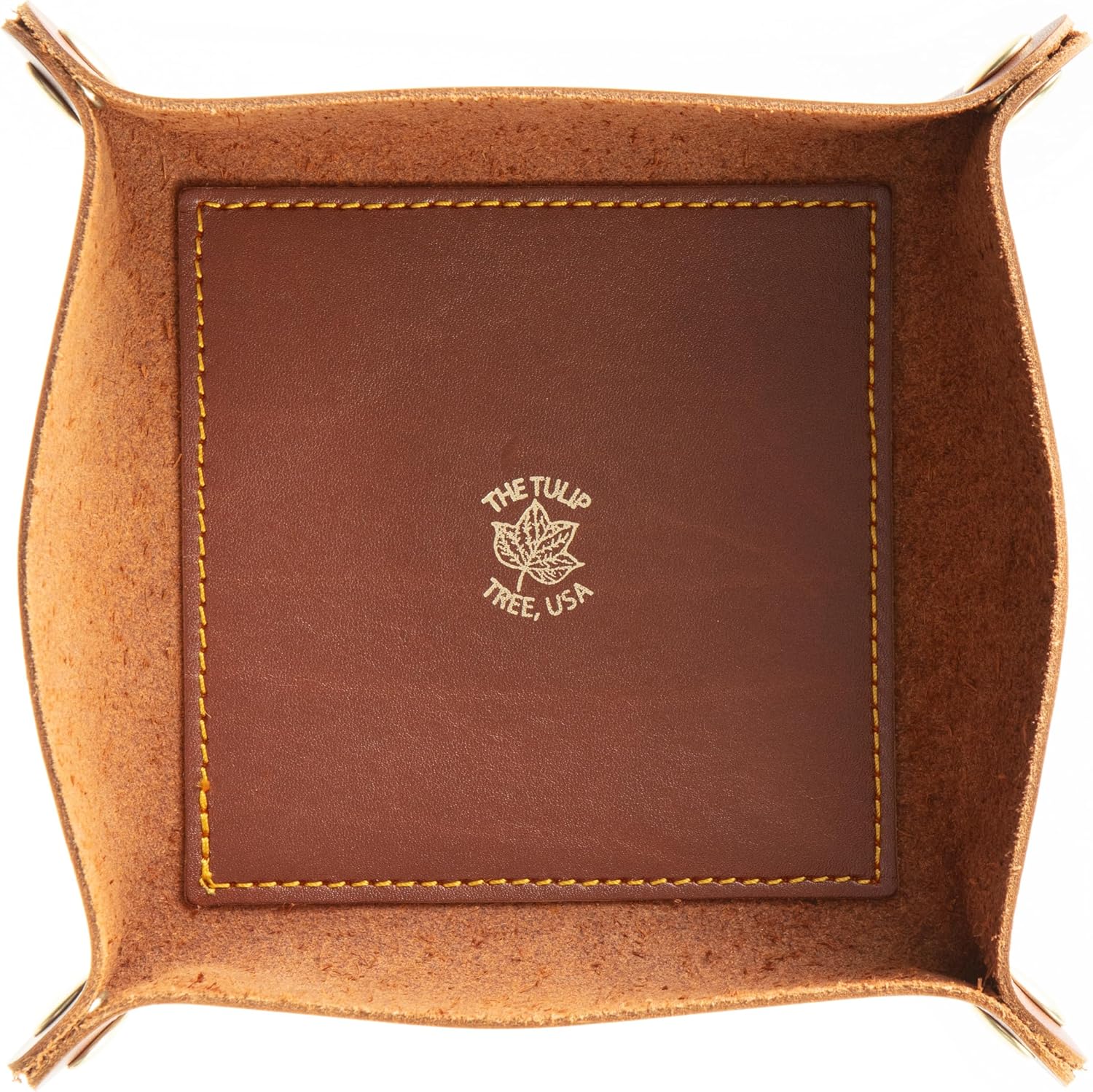 USA Made Premium Leather Valet Tray, Folds Flat! Little Buddy Dice Rolling Basket and Organizer With Brass Snaps - Reinforced Felt Bottom - For Keys, Jewelry, Coin, EDC, Watch Storage Caddy - Chestnut