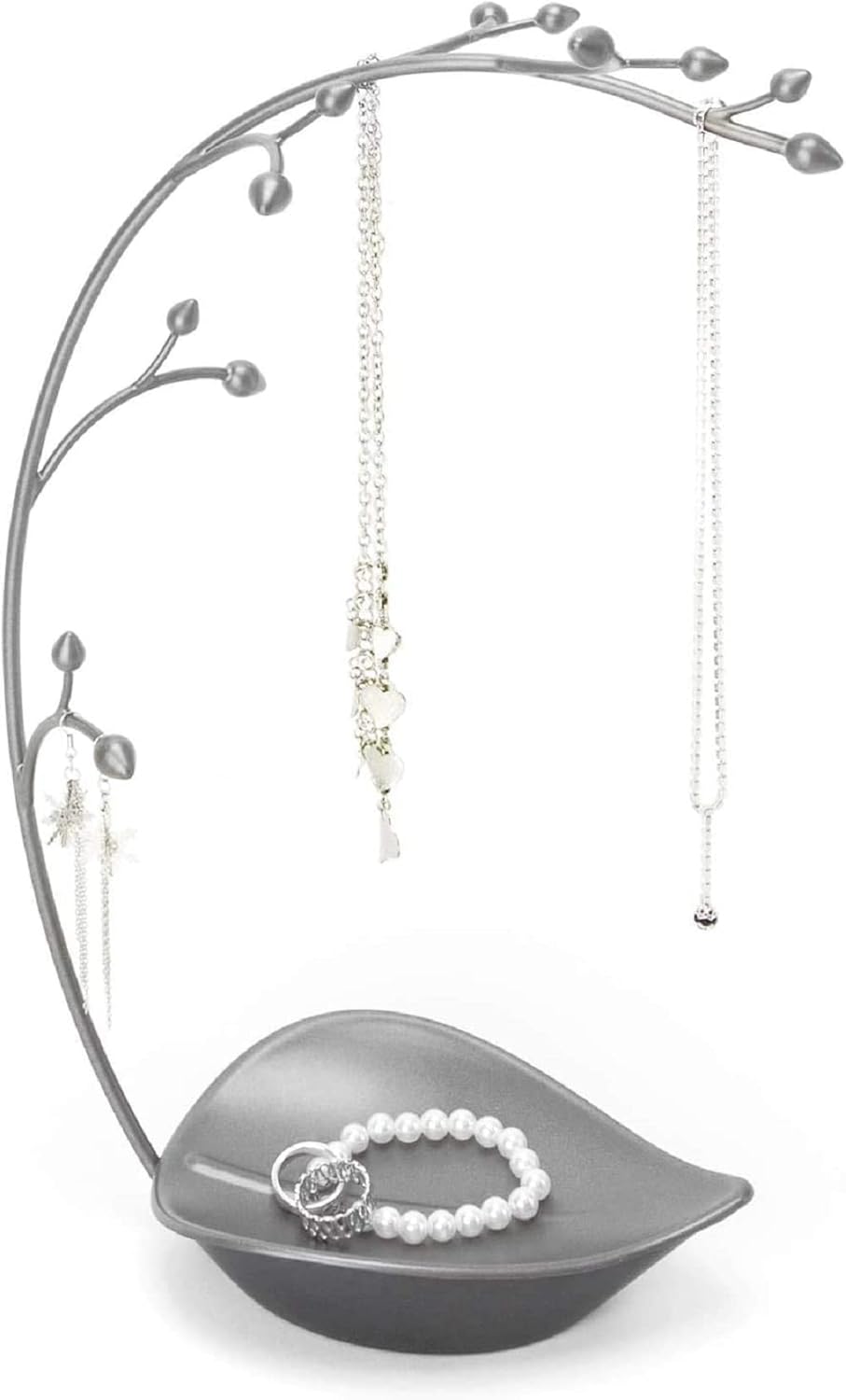 Umbra Orchid Jewelry Hanging Tree Stand - Multi-Functional Necklace Metal Holder Display Organizer Rack With a Ring Dish Tray Great For Organization Can Be Used As Decor, Dining Room Centerpiece