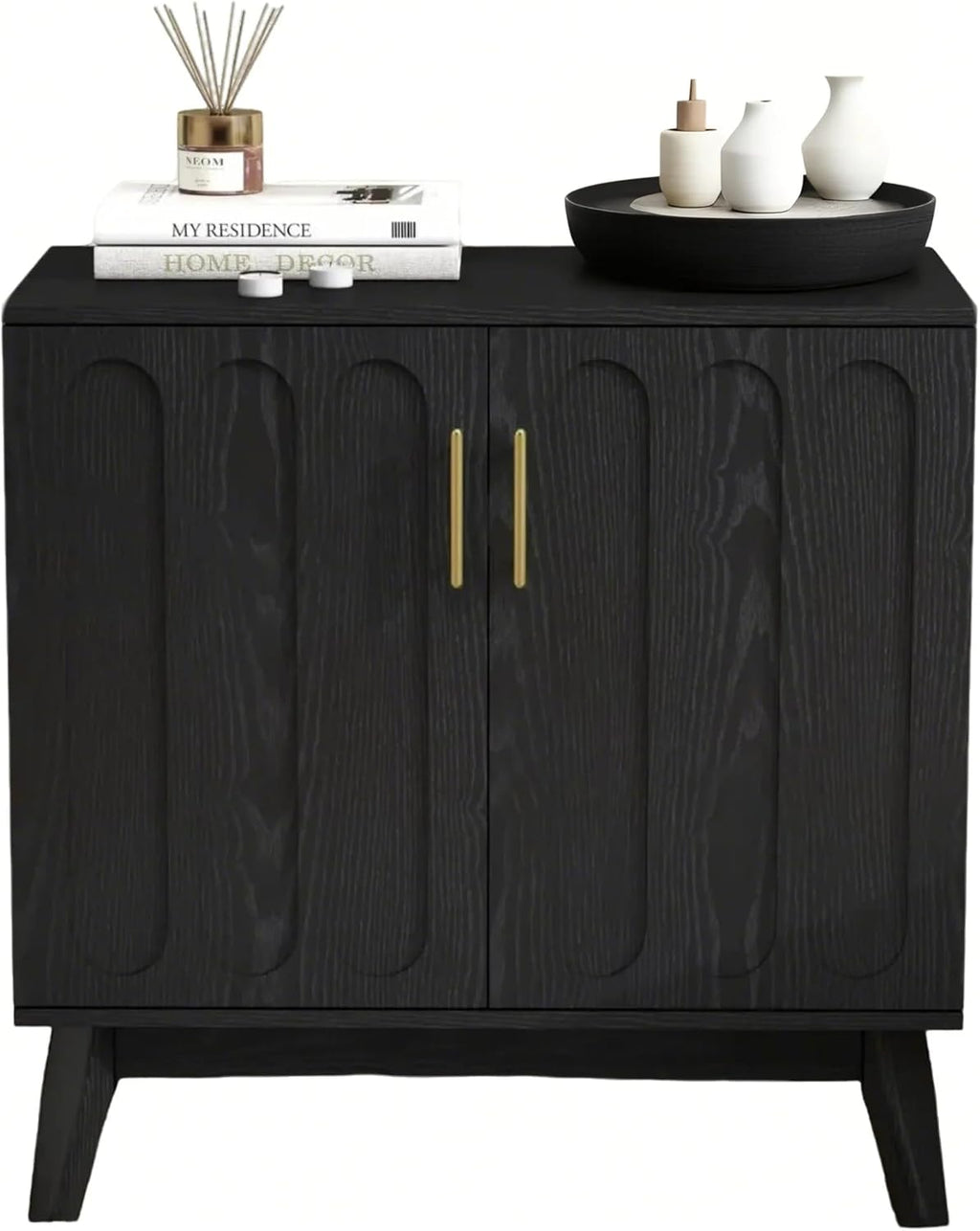 LKTART Mid Century Modern Storage Cabinet with Rattan Sliding Doors and Open Shelves, Boho Style Wooden Sideboard Buffet for Living Room,Light Walnut