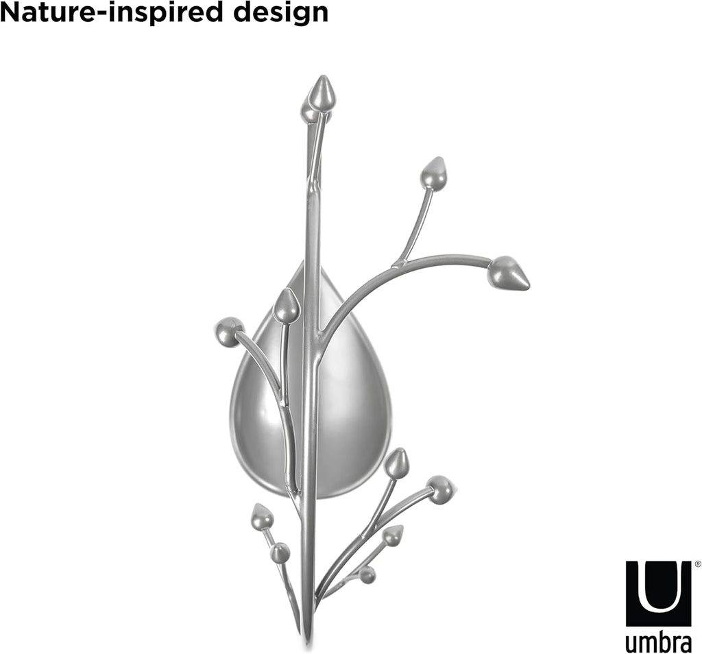 Umbra Orchid Jewelry Hanging Tree Stand - Multi-Functional Necklace Metal Holder Display Organizer Rack With a Ring Dish Tray Great For Organization Can Be Used As Decor, Dining Room Centerpiece