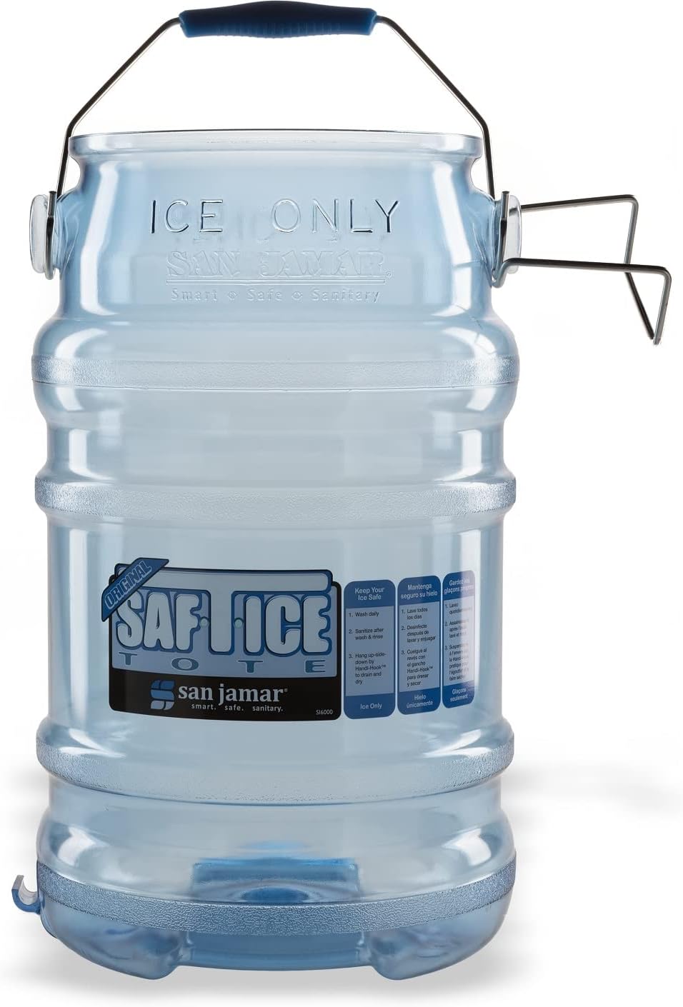 San Jamar Saf-T-Ice Ice Tote with Ice Machine Hanger for Bars, Restaurants, Kitchens, And Fast Food, Polycarbonate, 6 Gallons, Blue, (Pack of 2)