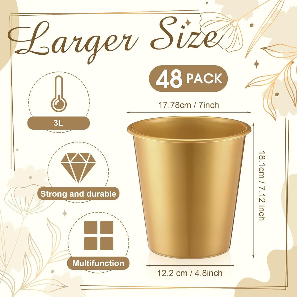 Layhit 48 Pack Plastic Ice Buckets Bulk 3 Liters Wine Bucket for Parties Disposable Champagne Wine Beverage Soda Beer Drink Storage Cooler for Halloween Wedding Party Supplies(Gold)