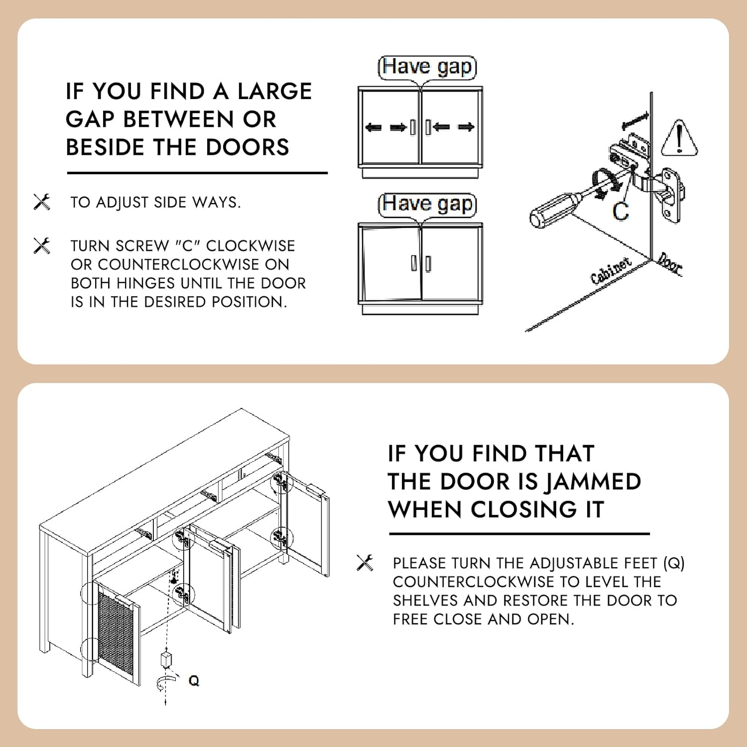 Rattan Sideboard Buffet Cabinet, Boho Storage Cabinet with Adjustable Shelves, Farmhouse Credenza Coffee Bar Cabinets with 4 Doors & 3 Drawers for Living Room, Hallway & Kitchen