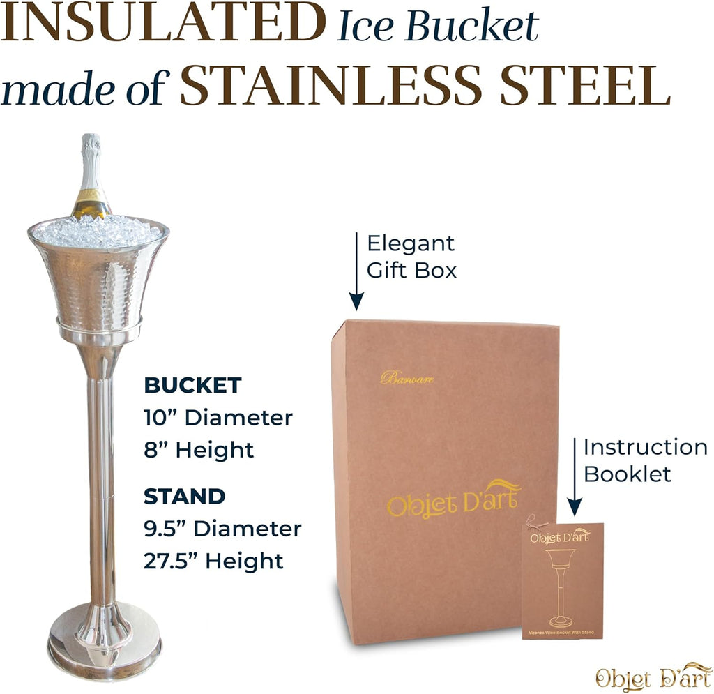 Stainless Steel Drink Stand by Objet D’Art, Elegant Beverage Tub, Double Walled Champagne & Wine Ice Bucket, Adjustable, Polished Finish Ice Bucket