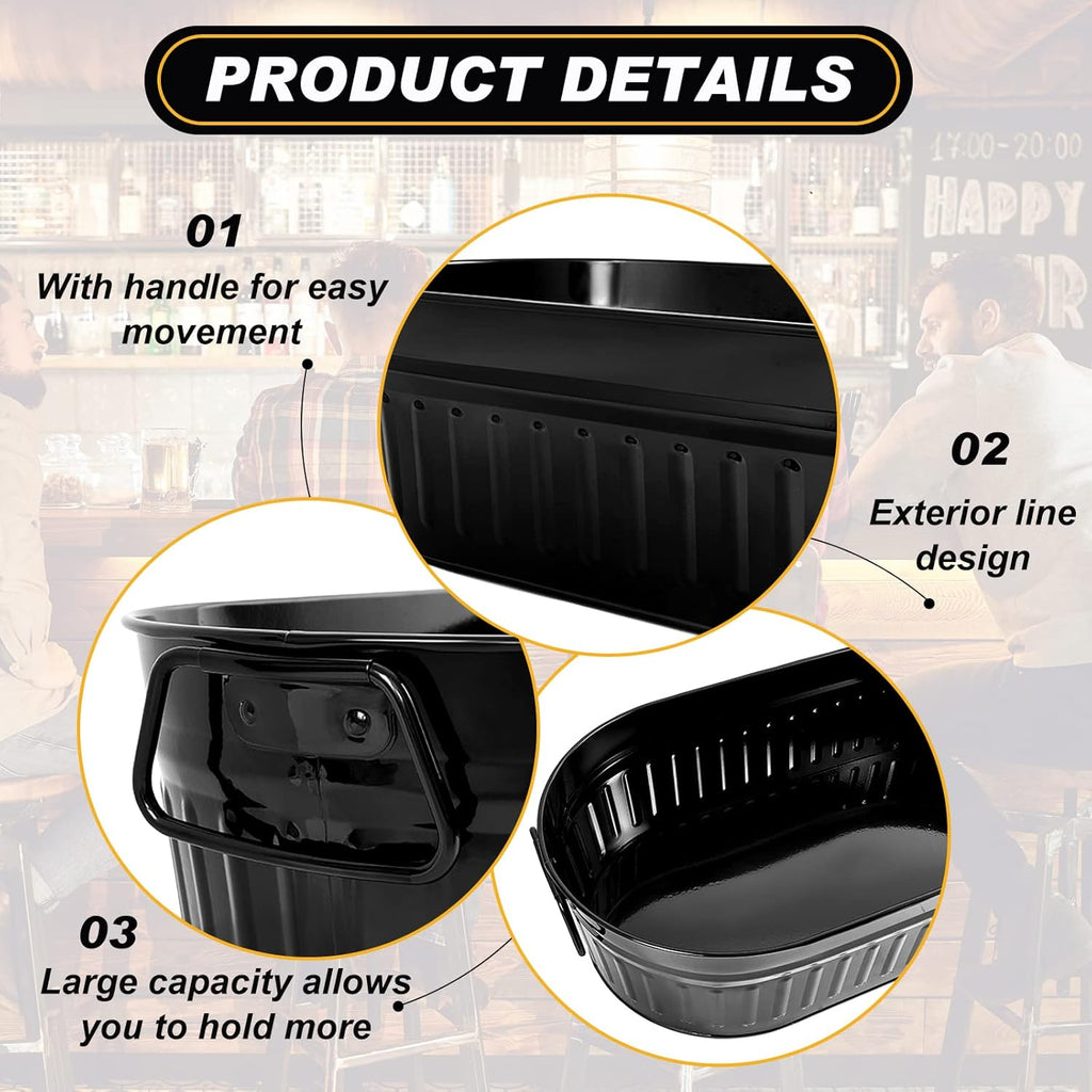 Lallisa 5.3 gallons Galvanized Beverage Tub Galvanized Bucket Metal Ice and Drink Bucket with Handles Tub for Parties Farmhouse Home Pool Bar(Black,2 Pcs)