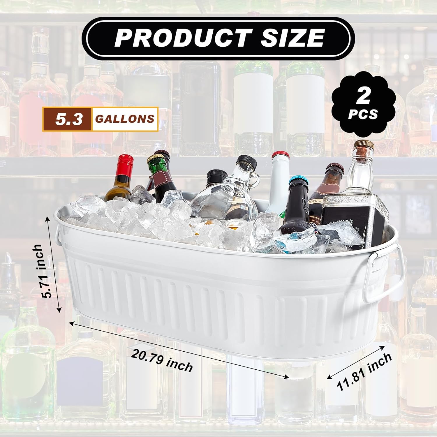 Lallisa 5.3 gallons Galvanized Beverage Tub Galvanized Bucket Metal Ice and Drink Bucket with Handles Tub for Parties Farmhouse Home Pool Bar(White,2 Pcs)