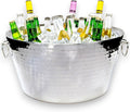BREKX 6.25 Gallon Large Stainless Steel Bucket for Parties, Double-Walled Insulated Anchored Drink Tub & Ice Bucket with Double Hinged Handles, Silver, Extra Large