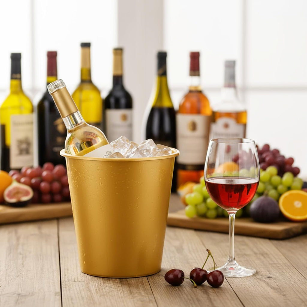 Layhit 48 Pack Plastic Ice Buckets Bulk 3 Liters Wine Bucket for Parties Disposable Champagne Wine Beverage Soda Beer Drink Storage Cooler for Halloween Wedding Party Supplies(Gold)