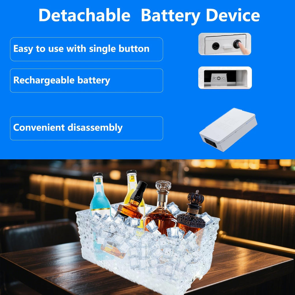 Plastic Colorful Ice Bucket for Parties,15Liter/4 Gallon Big LED Light Beverage Tub,Ice Bucket for Champagne/Beer/Drink/Wine/Cocktails/Bar,7-Color（Ice Grain ）