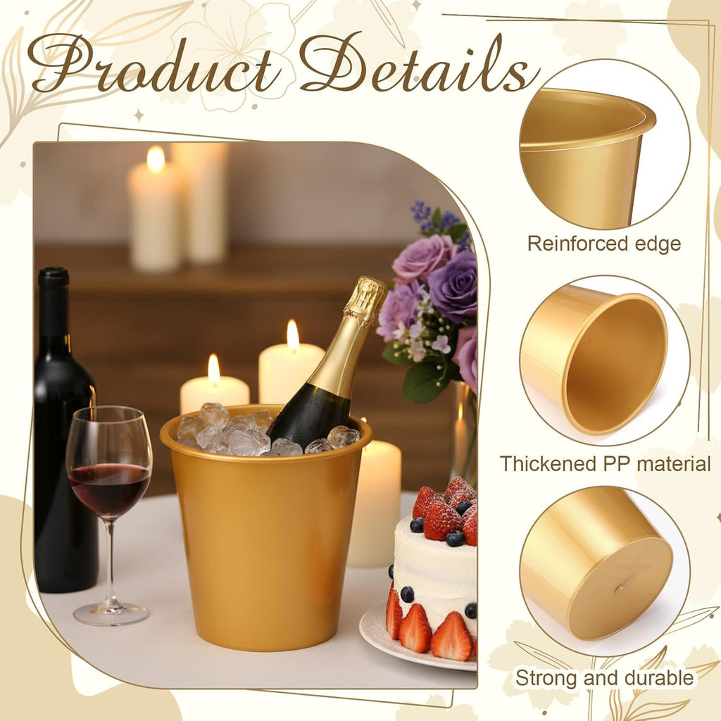 Layhit 48 Pack Plastic Ice Buckets Bulk 3 Liters Wine Bucket for Parties Disposable Champagne Wine Beverage Soda Beer Drink Storage Cooler for Halloween Wedding Party Supplies(Gold)