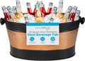 BIRDROCK HOME 25 Quart Oval Stainless Steel Beverage Tub with Removable Iron Liner - Black Finish with Copper Band, Large Capacity, Ideal for Home Entertaining, Events, and Parties