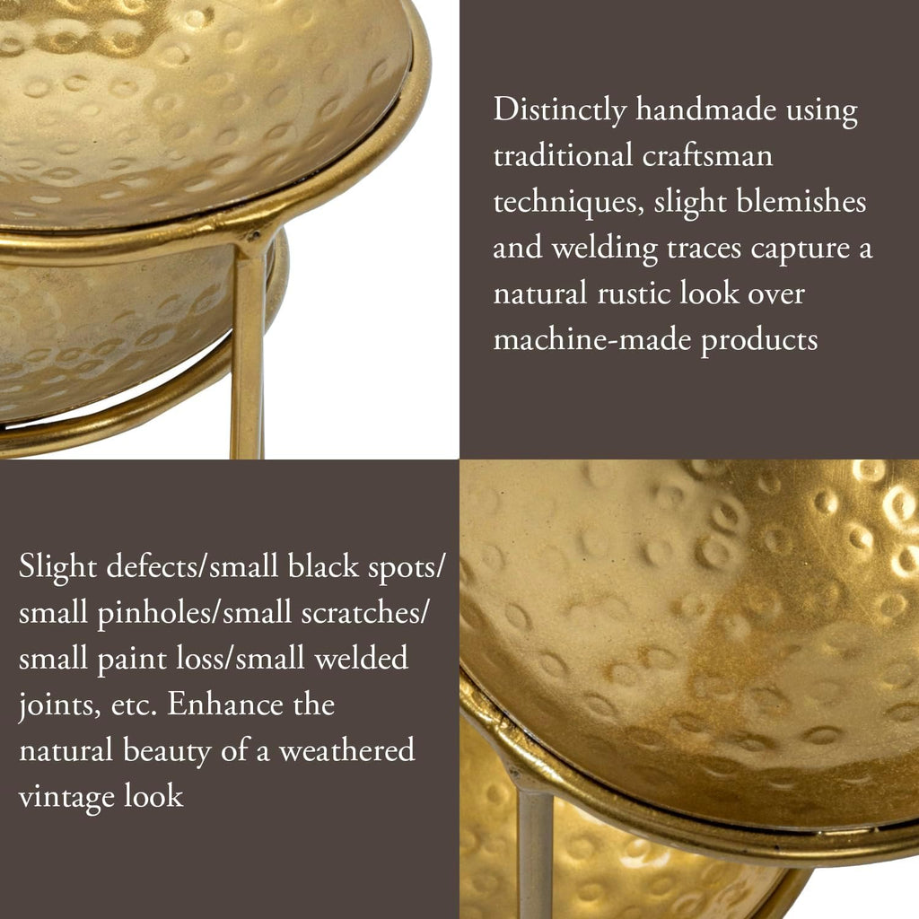 MyGift 3 Tier Jewelry Dish Organizer - Hammered Brass Plated Metal Ring Tray, Decorative Earring, Necklace, Bracelet Storage Display Tower - Handcrafted in India