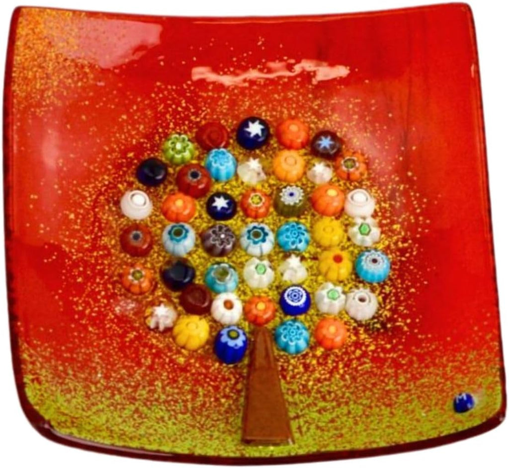 MY ITALIAN DÉCOR - Murano Glass Tree of Life Dish, Red Decorative Dish, Jewelry Tray, Jewelry Holder, Home Decor, Gifts for Her, Catchall Tray, Key Holder Bowl, Made in Italy (Medium)