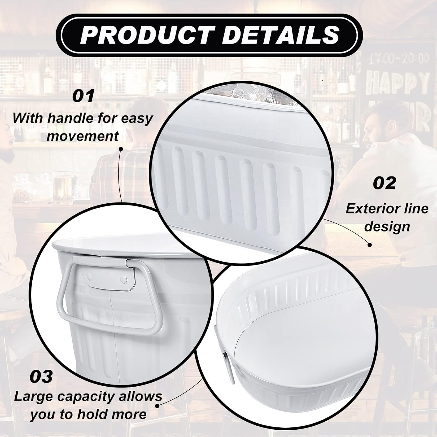 Lallisa 5.3 gallons Galvanized Beverage Tub Galvanized Bucket Metal Ice and Drink Bucket with Handles Tub for Parties Farmhouse Home Pool Bar(White,2 Pcs)