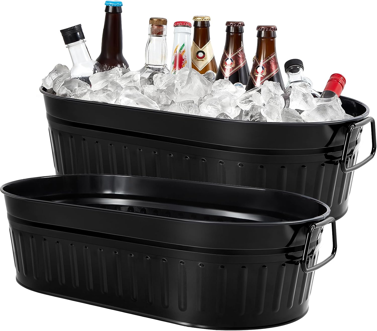 Lallisa 5.3 gallons Galvanized Beverage Tub Galvanized Bucket Metal Ice and Drink Bucket with Handles Tub for Parties Farmhouse Home Pool Bar(White,2 Pcs)
