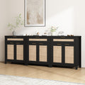 Rattan Sideboard Buffet Cabinet, Boho Storage Cabinet with Adjustable Shelves, Farmhouse Credenza Coffee Bar Cabinets with 4 Doors & 3 Drawers for Living Room, Hallway & Kitchen