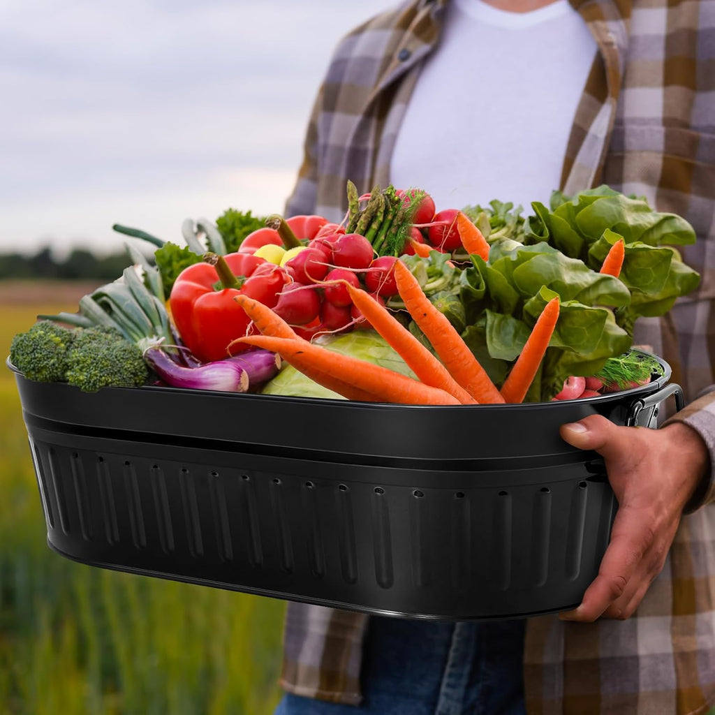 Lallisa 5.3 gallons Galvanized Beverage Tub Galvanized Bucket Metal Ice and Drink Bucket with Handles Tub for Parties Farmhouse Home Pool Bar(Black,2 Pcs)